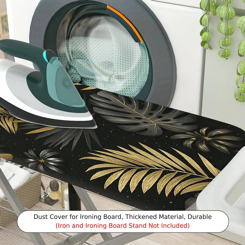 1-Piece Tropical Leaves Black Gold  Ironing Board Cover, Universal Size, Without Board