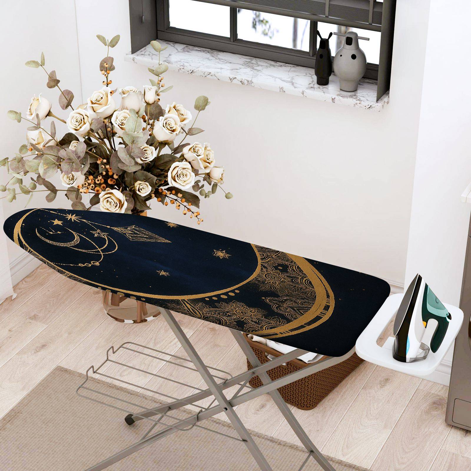 1-Piece Moon Star Pattern Golden  Ironing Board Cover, Universal Size, Without Board