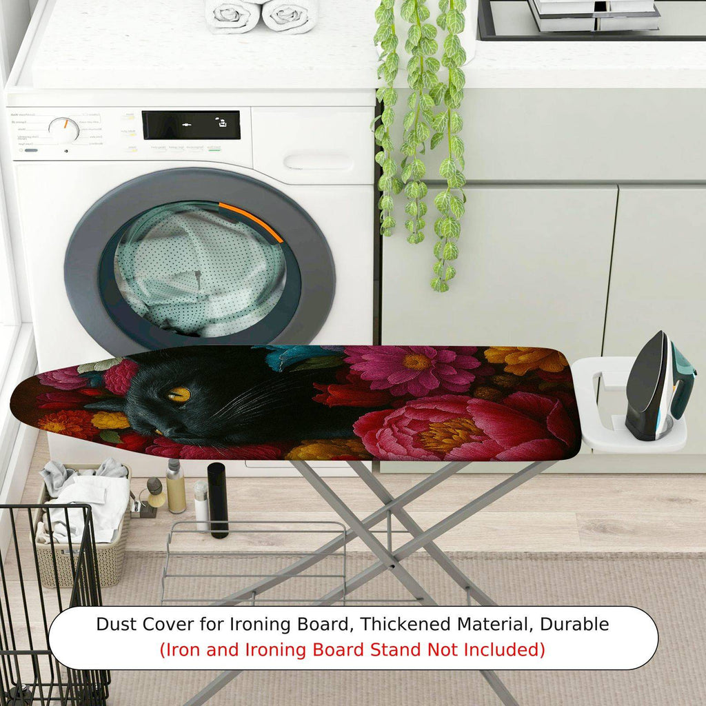 1-Piece Black Cat Floral Art  Ironing Board Cover, Universal Size, Without Board