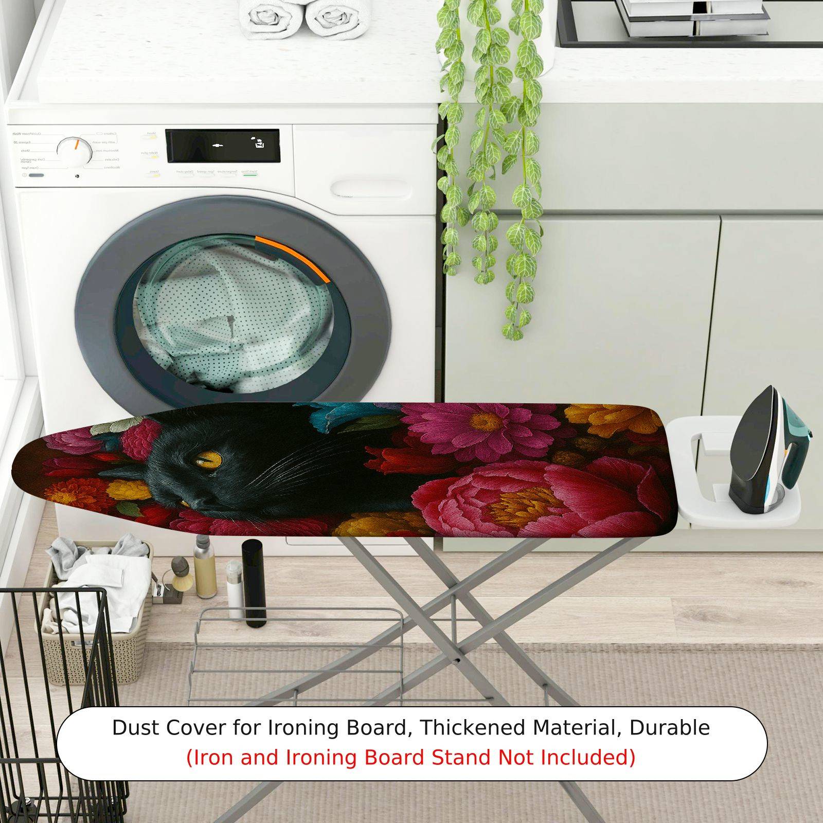 1-Piece Black Cat Floral Art  Ironing Board Cover, Universal Size, Without Board