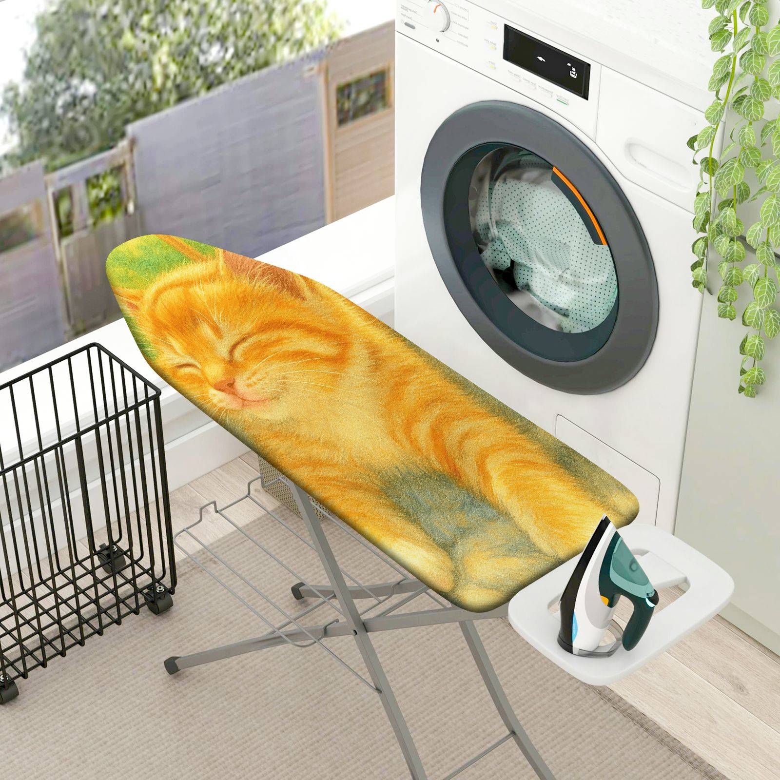 1-Piece Cat Pattern Sleeping Yellow Feline  Ironing Board Cover, Universal Size, Without Board