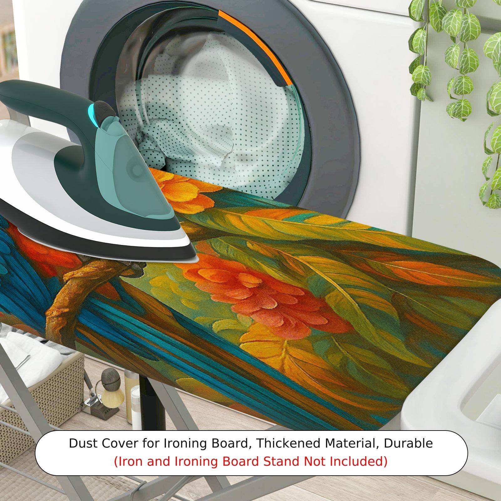 1-Piece Tropical Parrot Floral Artistic  Ironing Board Cover, Universal Size, Without Board