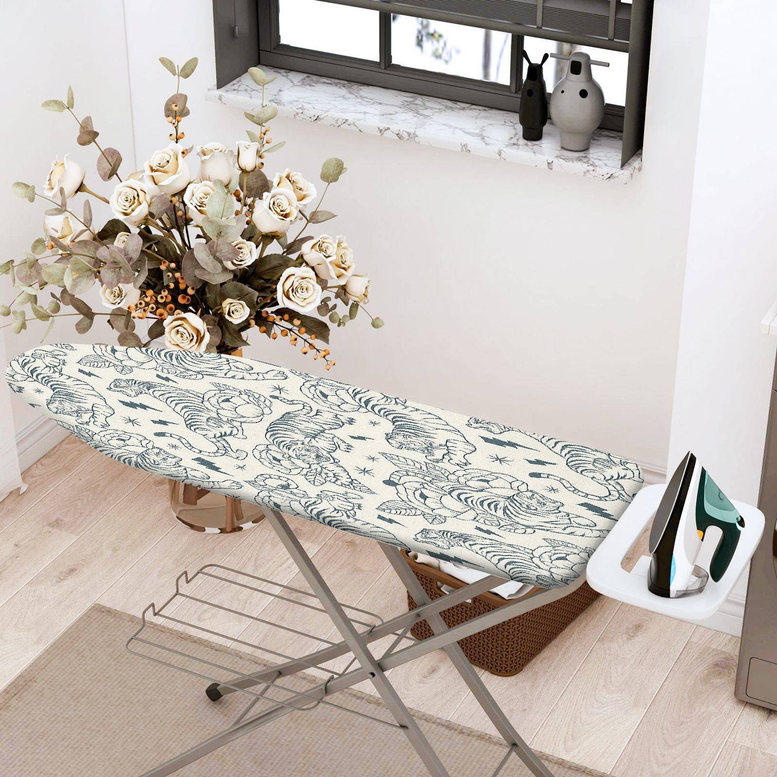 1-Piece Floral Sketch Art Stars  Ironing Board Cover, Universal Size, Without Board
