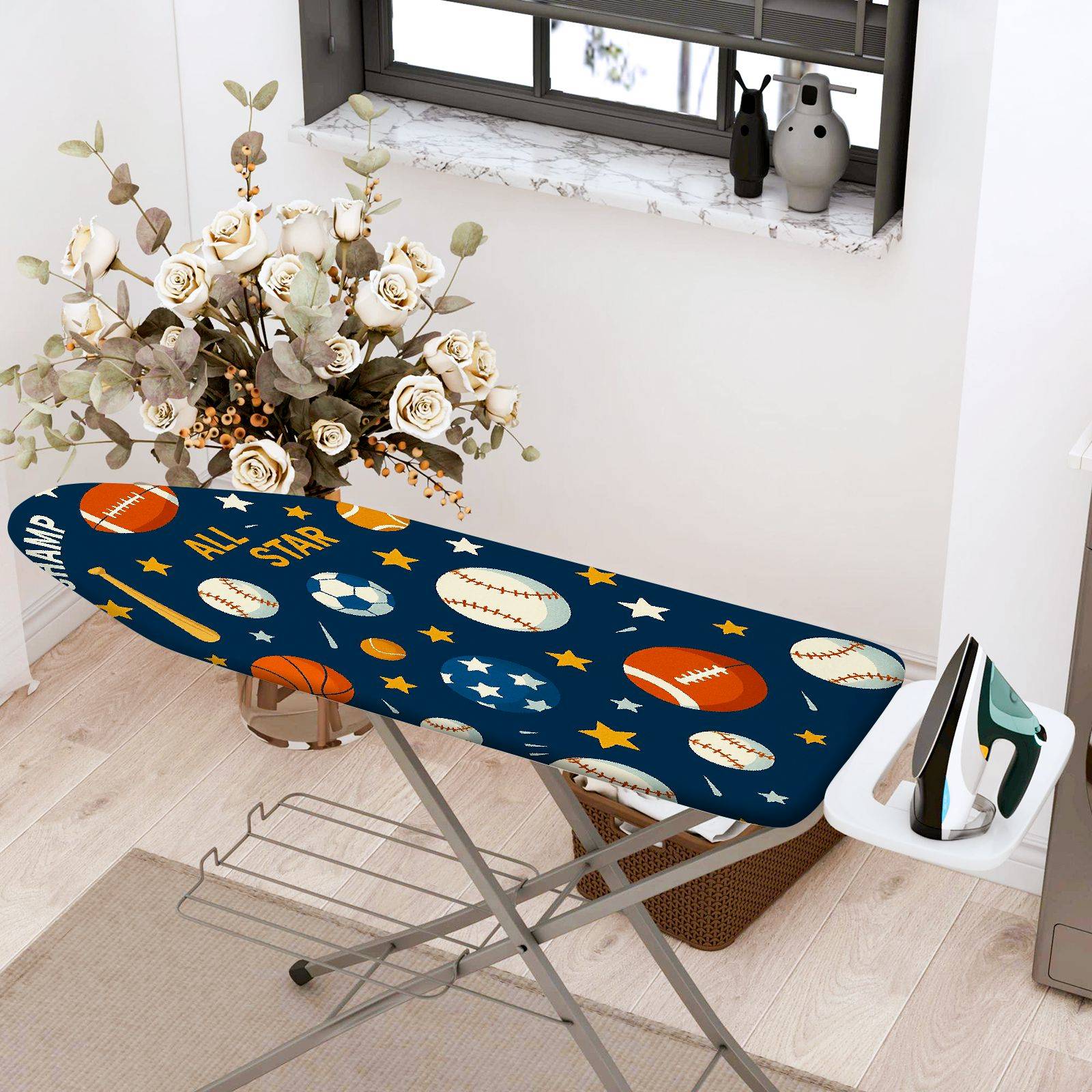 1-Piece Sports Balls Stars  Ironing Board Cover, Universal Size, Without Board