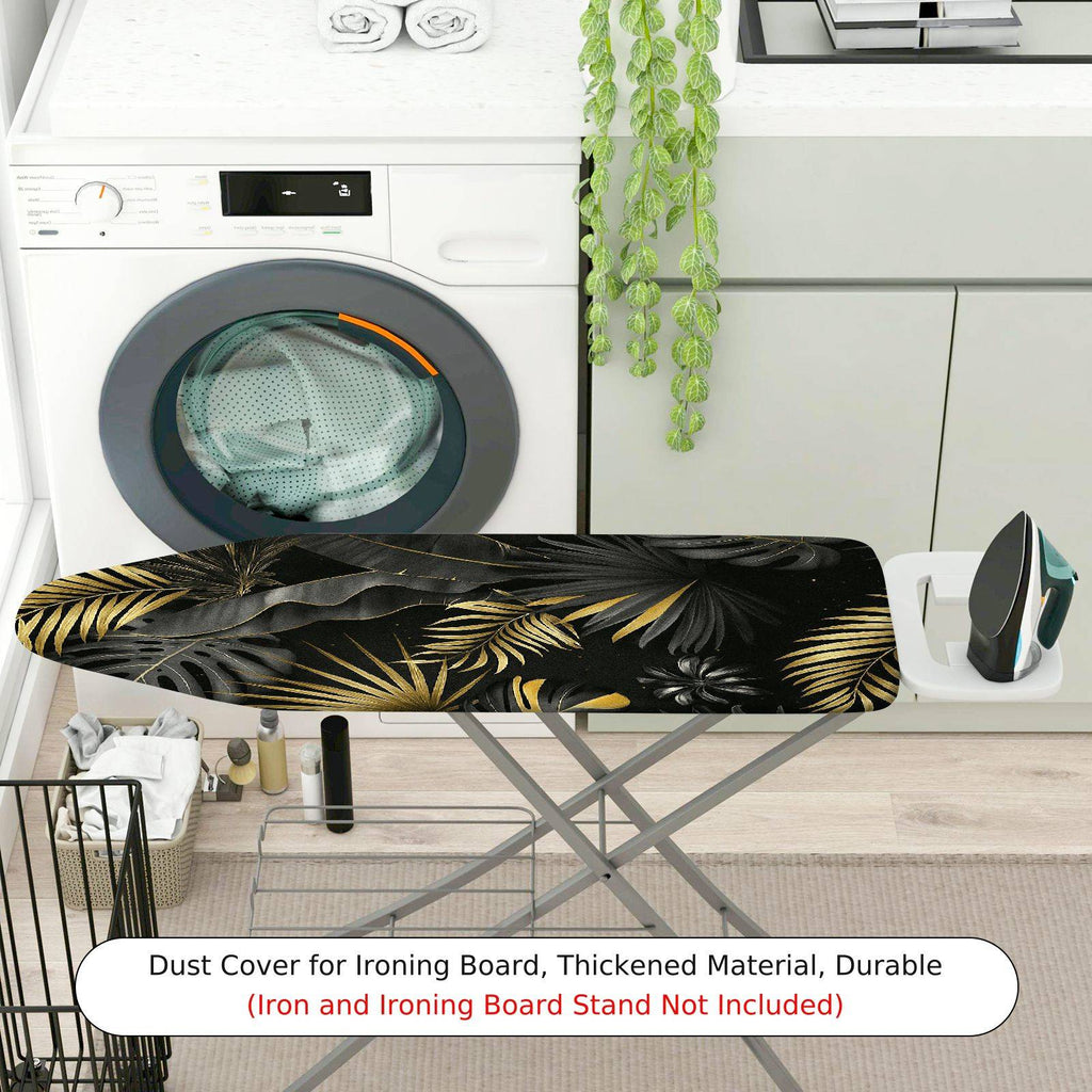 1-Piece Tropical Leaves Black Gold  Ironing Board Cover, Universal Size, Without Board