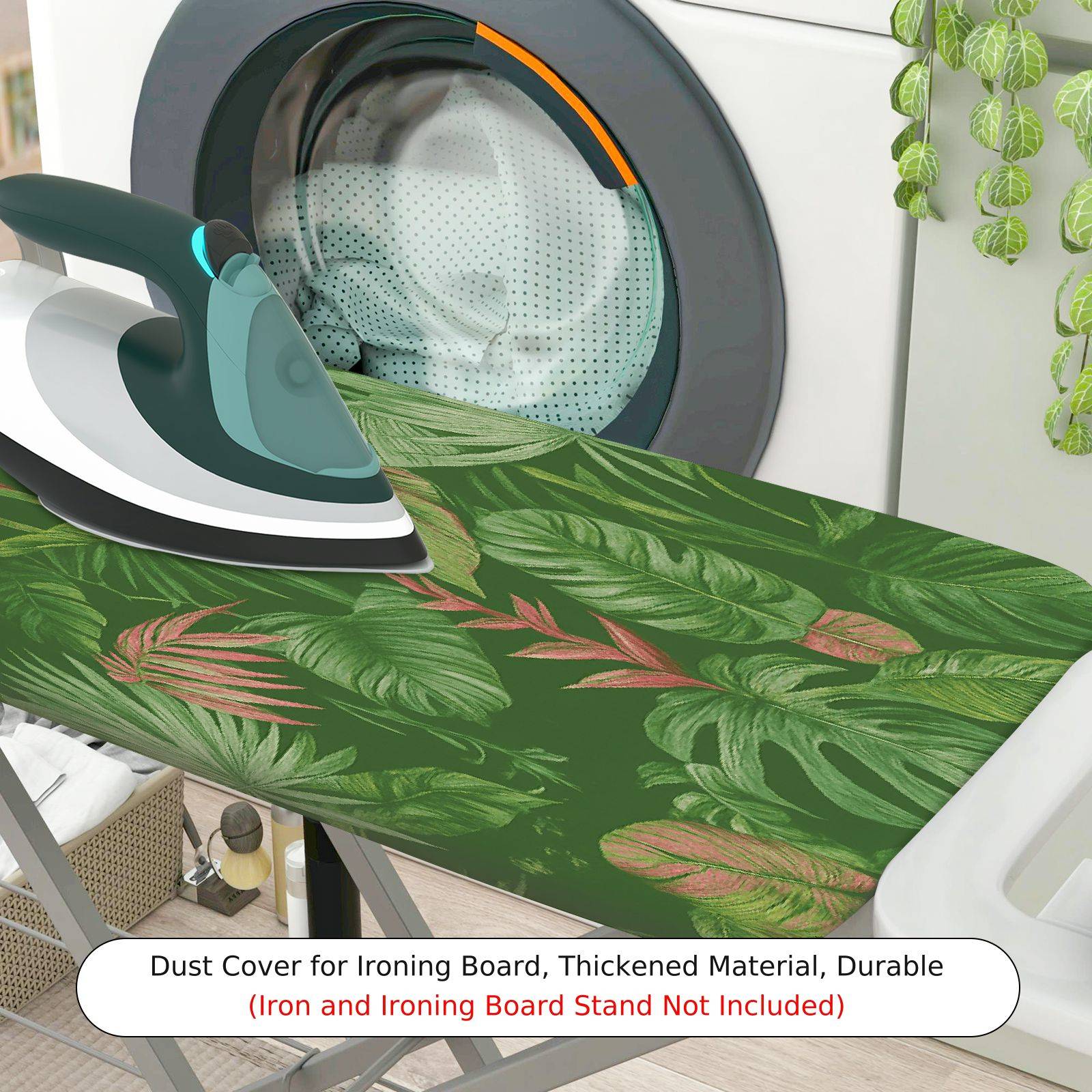 1-Piece Tropical Leaf Green Botanical  Ironing Board Cover, Universal Size, Without Board