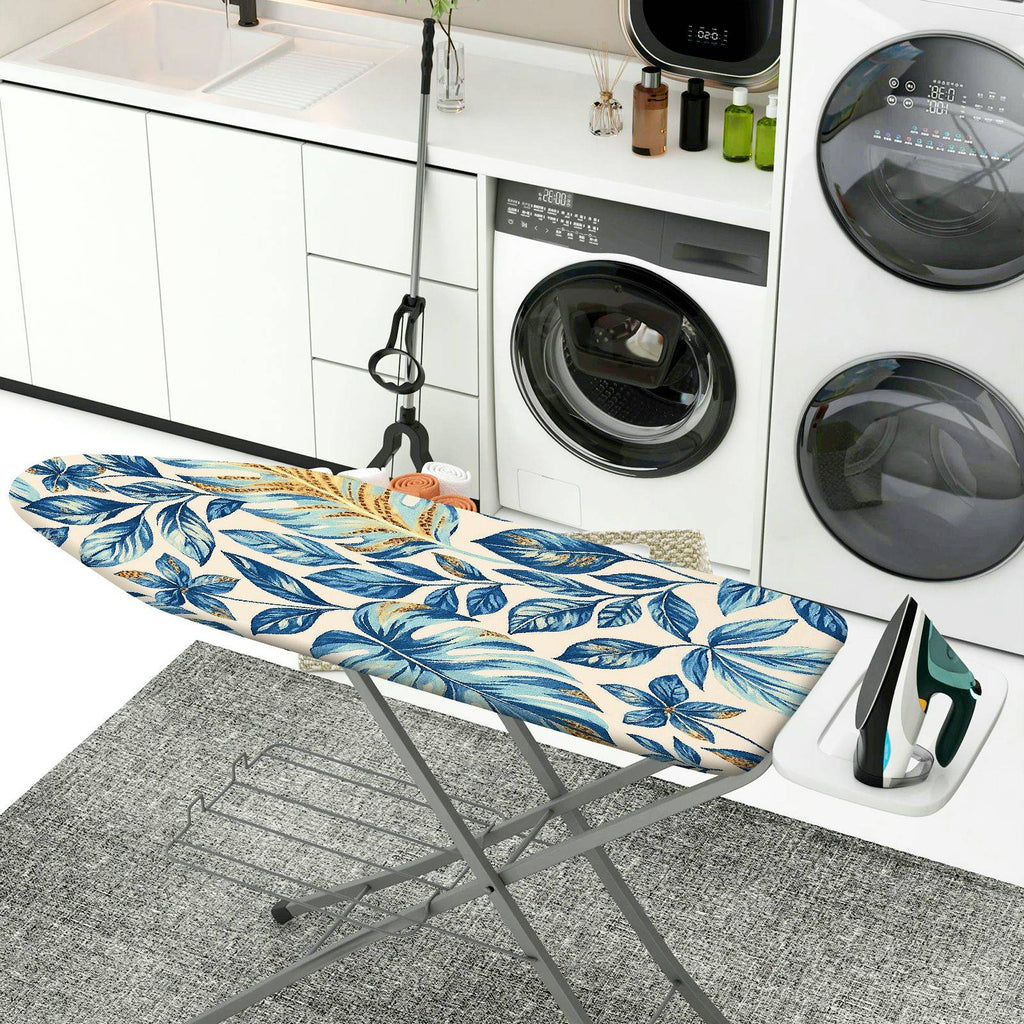 1-Piece Blue Leaf Pattern Nature Tropical  Ironing Board Cover, Universal Size, Without Board