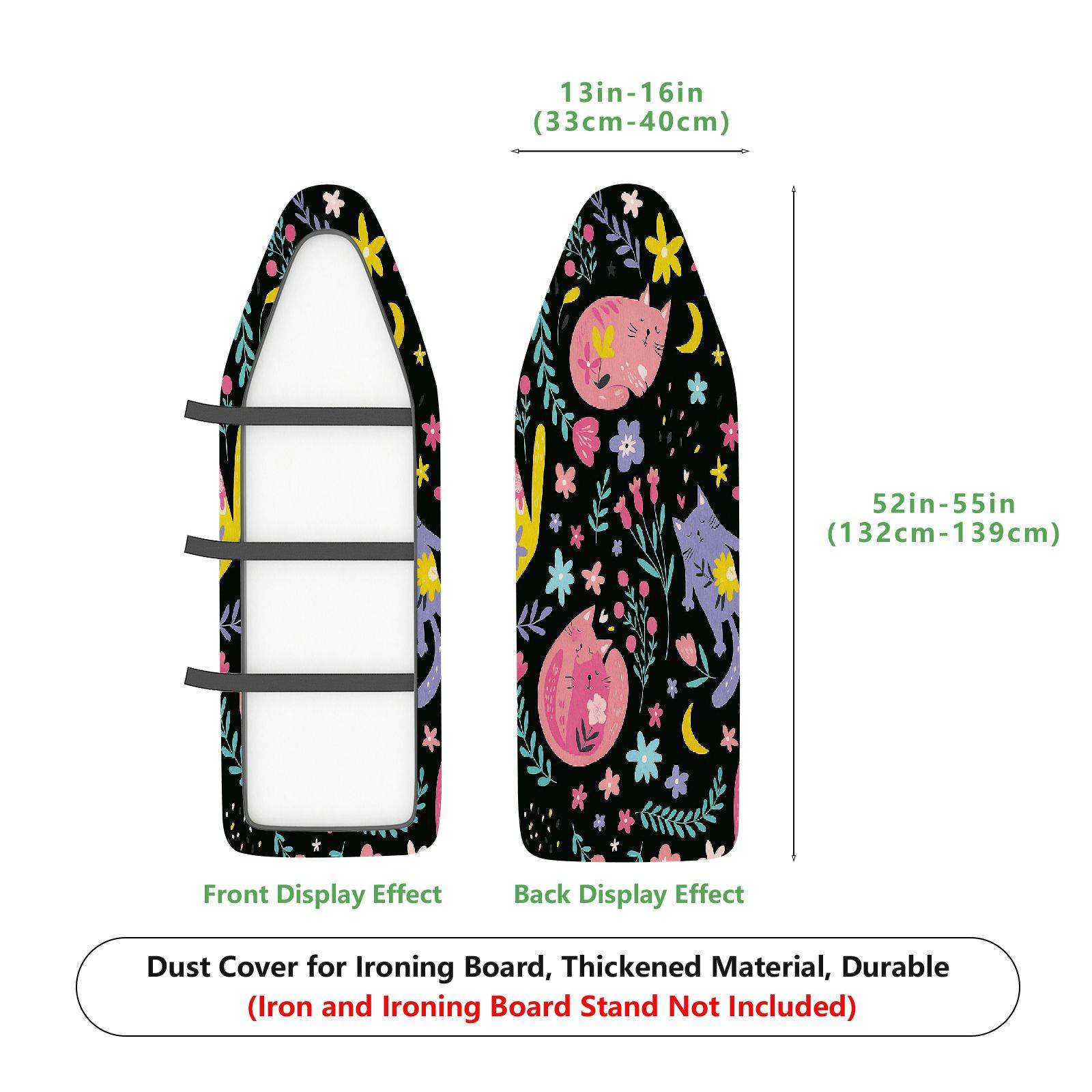 1-Piece Cat Floral Night  Ironing Board Cover, Universal Size, Without Board