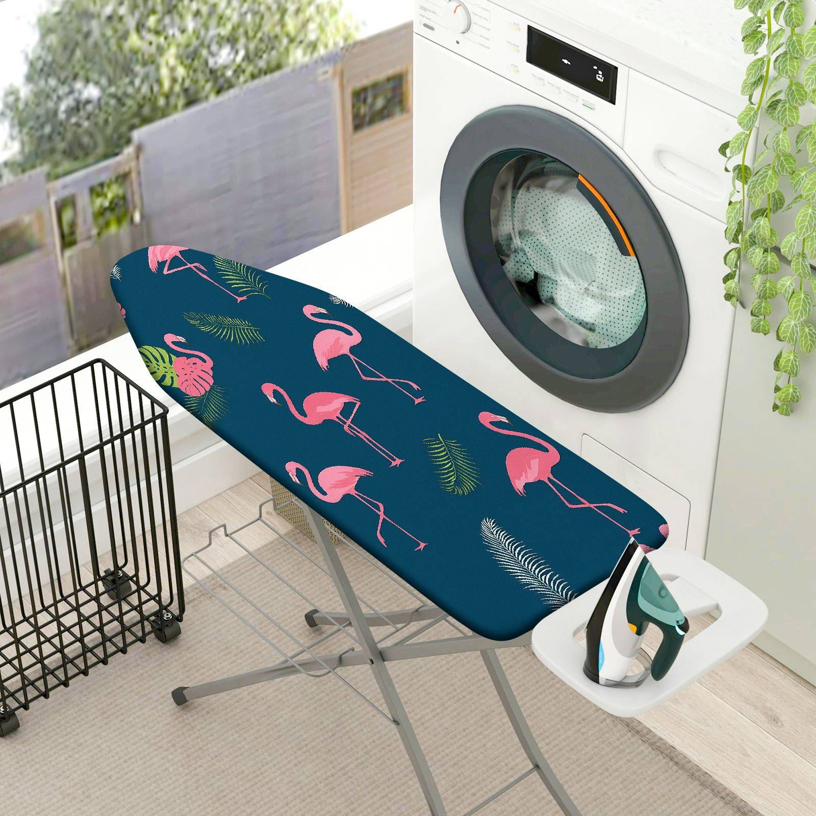 1-Piece Flamingo Tropical Leaves  Ironing Board Cover, Universal Size, Without Board