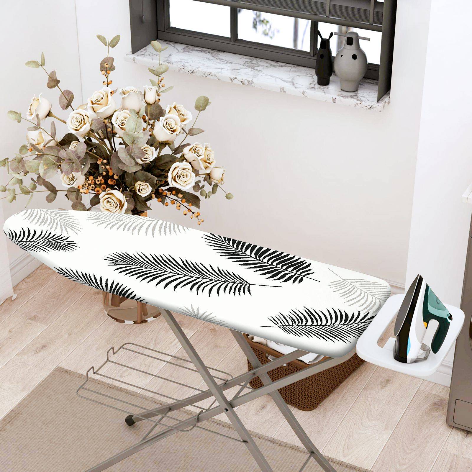 1-Piece Tropical Leaf Minimalist Natural  Ironing Board Cover, Universal Size, Without Board