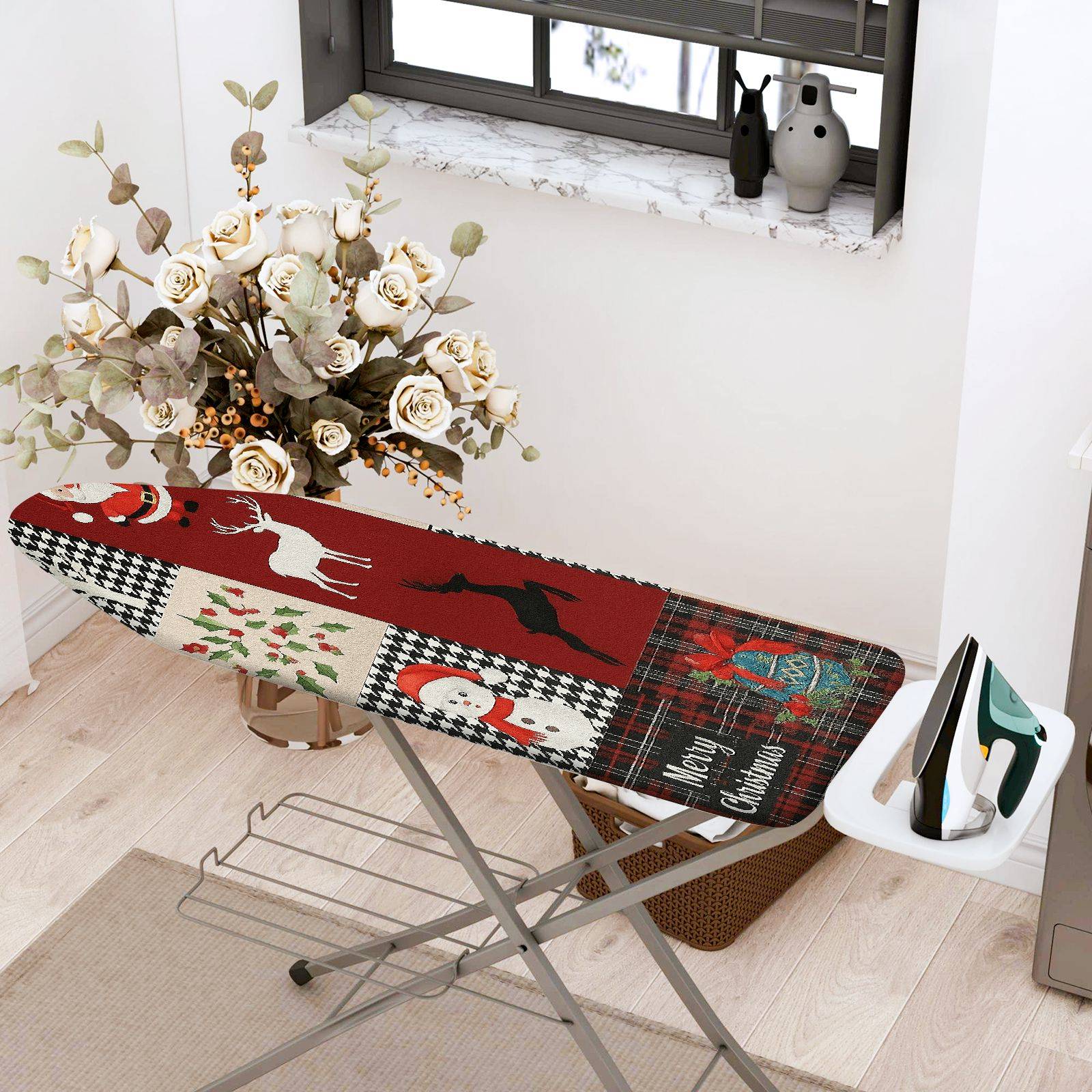 1-Piece Christmas Reindeer Snowman  Ironing Board Cover, Universal Size, Without Board