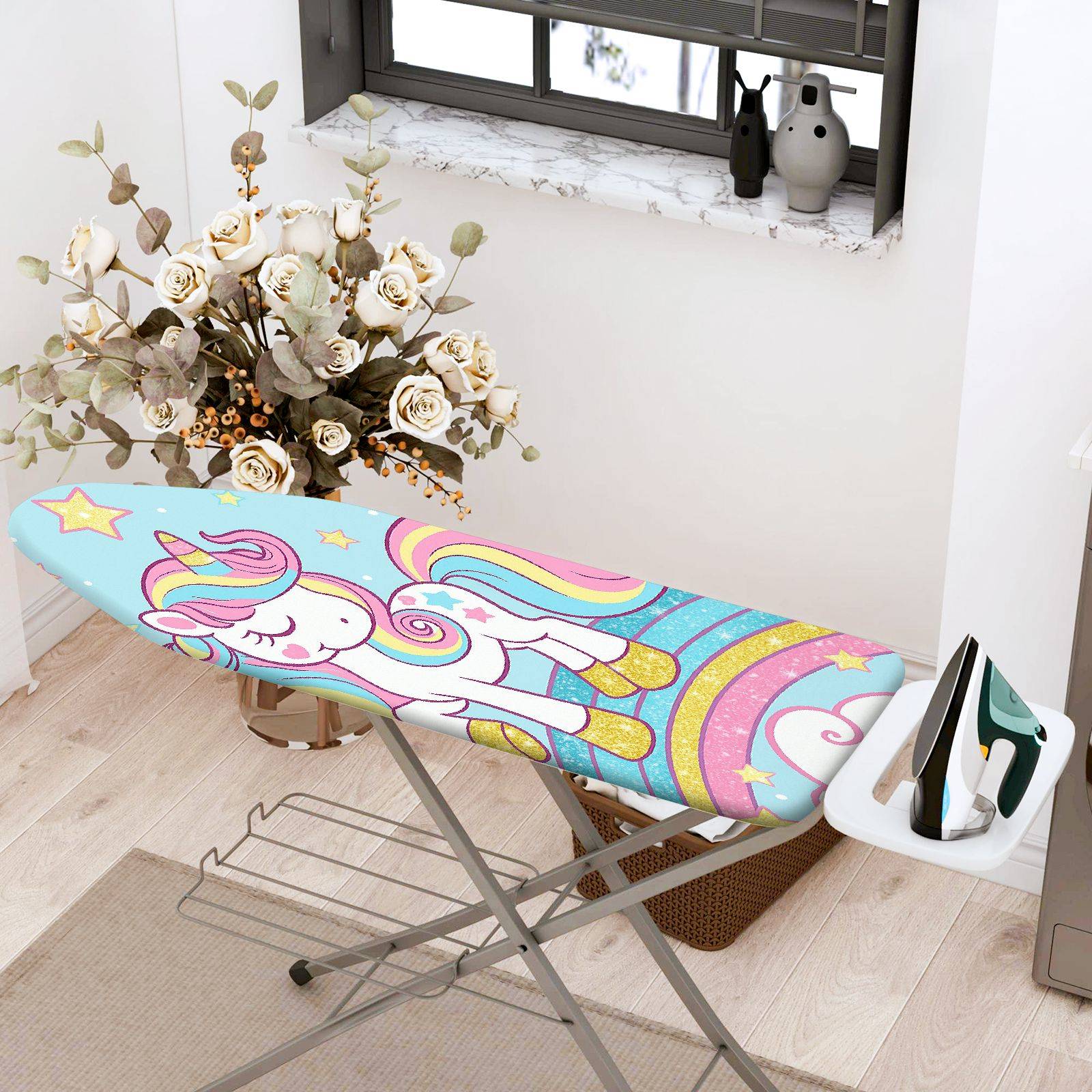 1-Piece Unicorn Rainbow Stars  Ironing Board Cover, Universal Size, Without Board