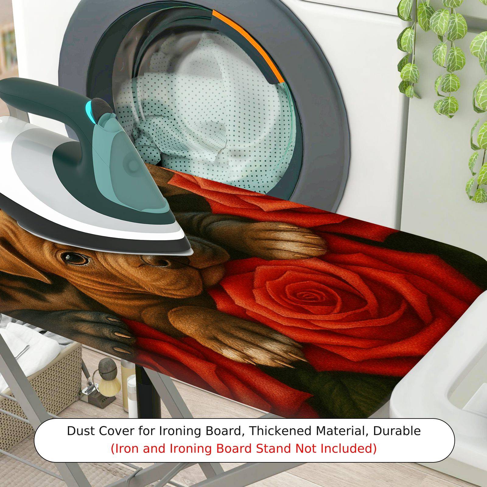 1-Piece Dogs Roses Art  Ironing Board Cover, Universal Size, Without Board
