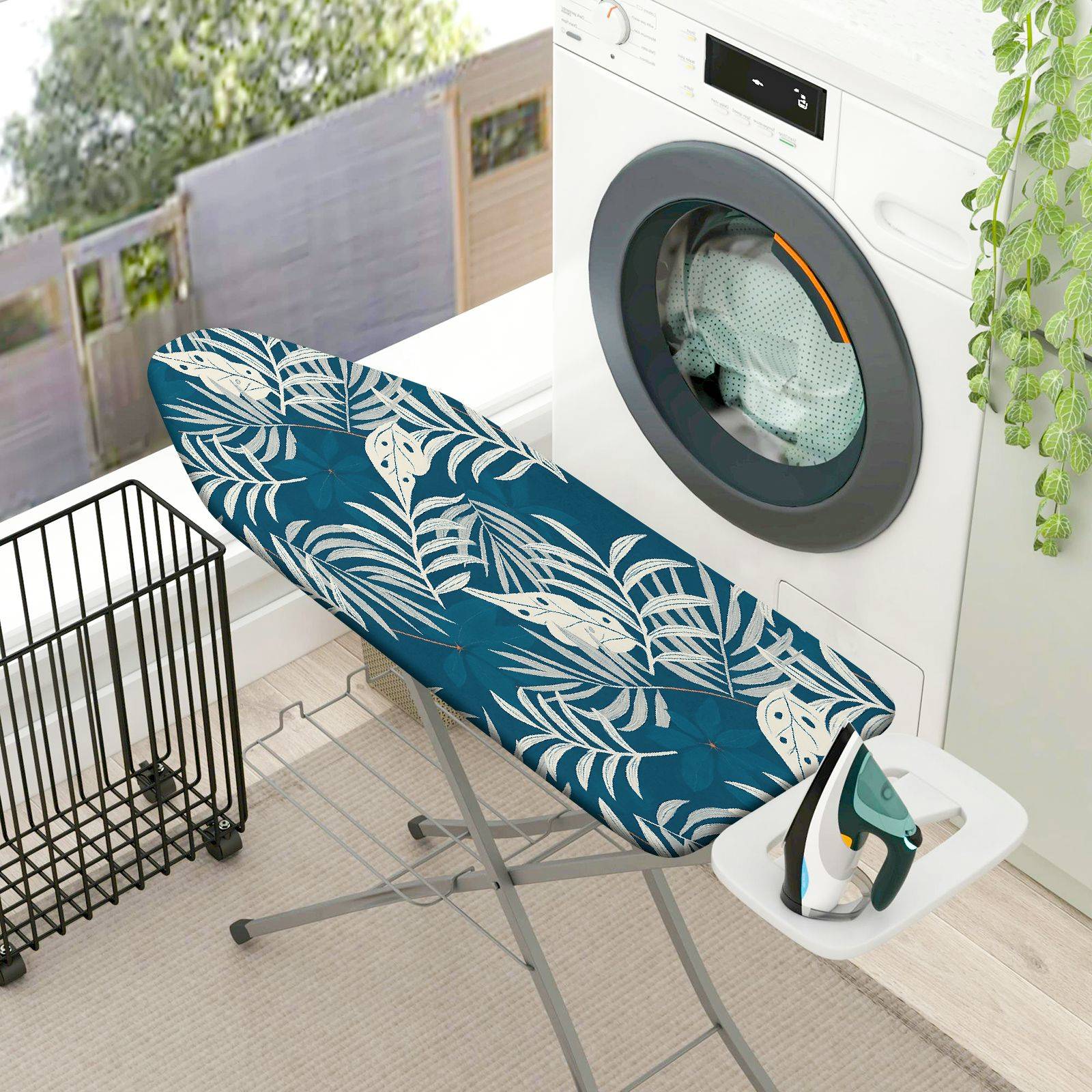 1-Piece Leaf Tropical Pattern Blue  Ironing Board Cover, Universal Size, Without Board