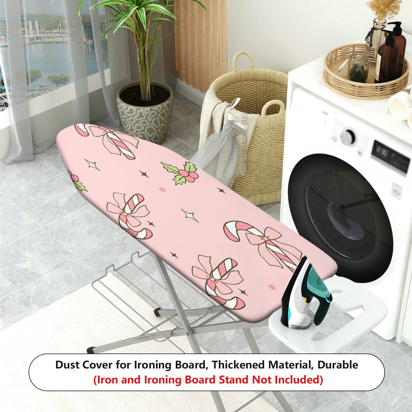 1-Piece Christmas Candy Bow Holly  Ironing Board Cover, Universal Size, Without Board