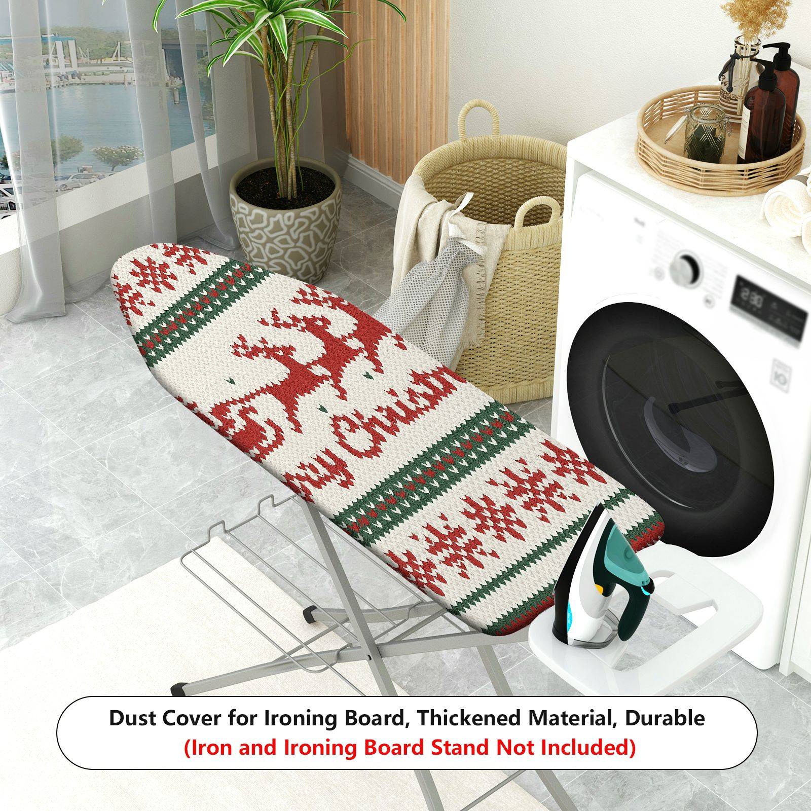 1-Piece Christmas Elk Santa  Ironing Board Cover, Universal Size, Without Board