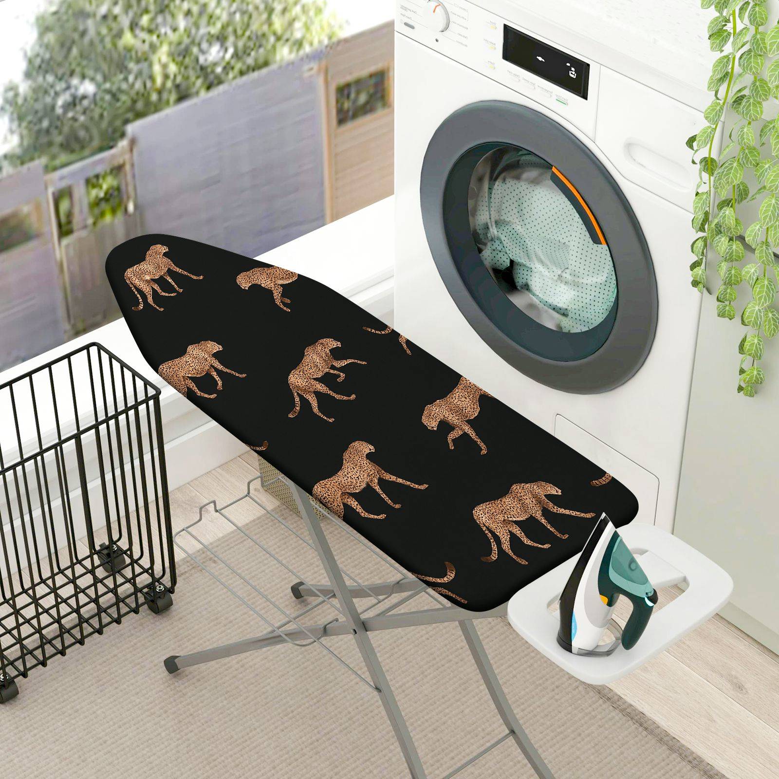 1-Piece Leopard Print Black Pattern Animal  Ironing Board Cover, Universal Size, Without Board