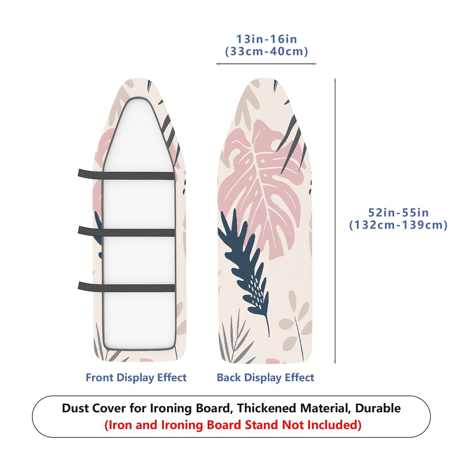 1-Piece Tropical Leaves Pink Green Artistic  Ironing Board Cover, Universal Size, Without Board