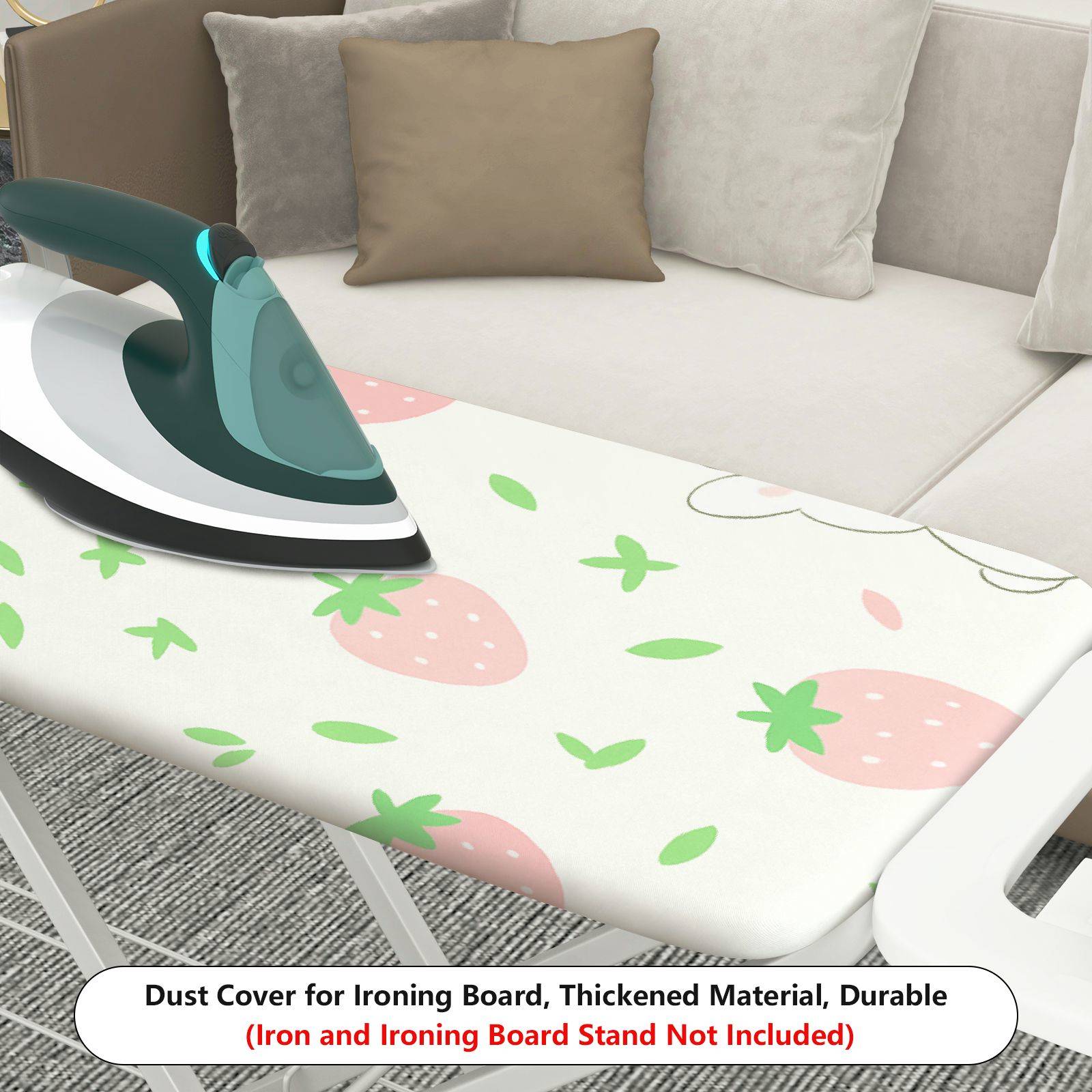 1-Piece Pink Strawberry Green Leaf Fresh Theme  Ironing Board Cover, Universal Size, Without Board