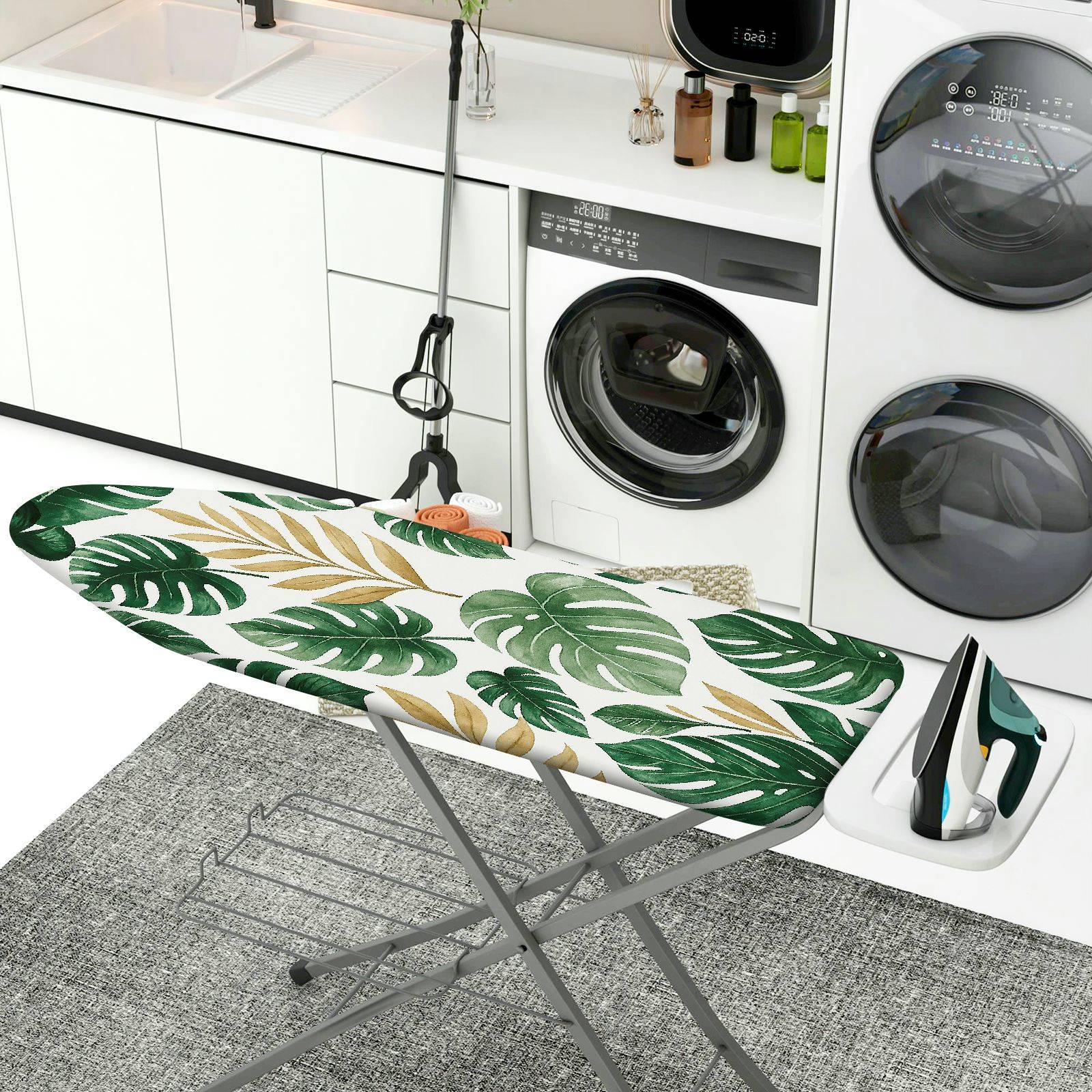 1-Piece Tropical Leaf Green  Ironing Board Cover, Universal Size, Without Board