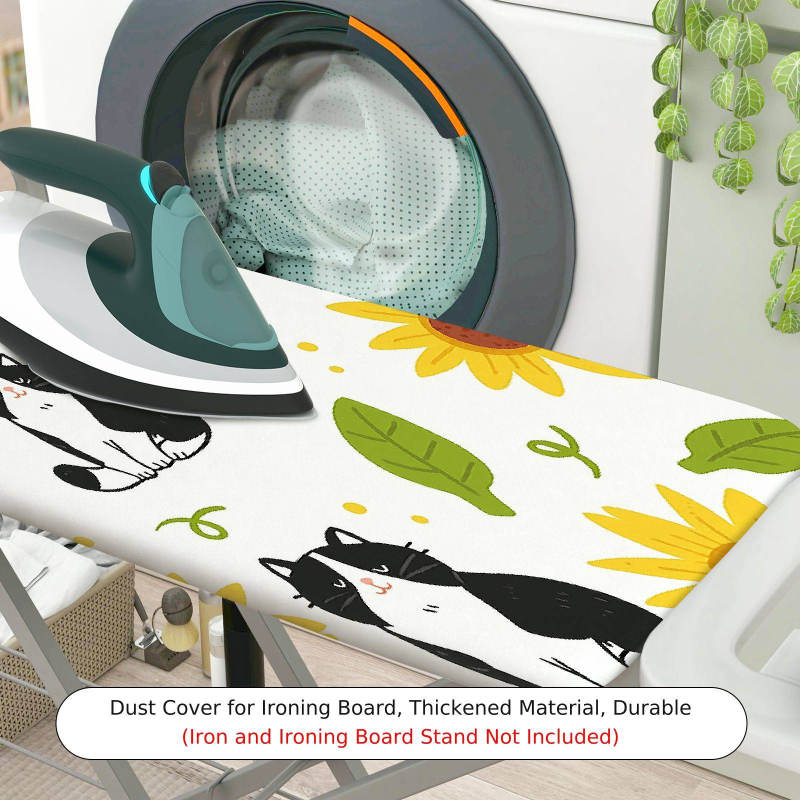 1-Piece Cats Sunflowers Leaves  Ironing Board Cover, Universal Size, Without Board