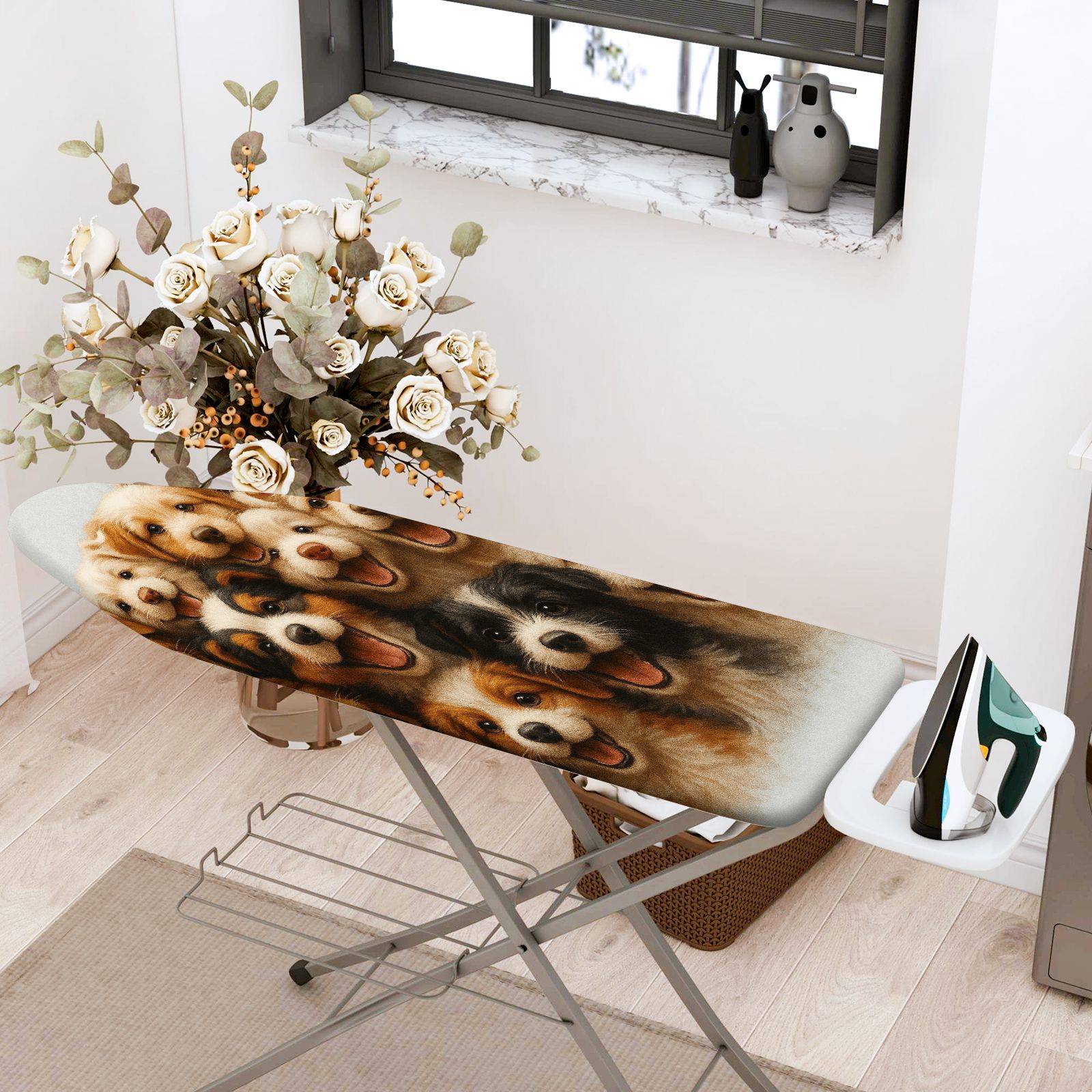 1-Piece Dogs Puppies Animals  Ironing Board Cover, Universal Size, Without Board