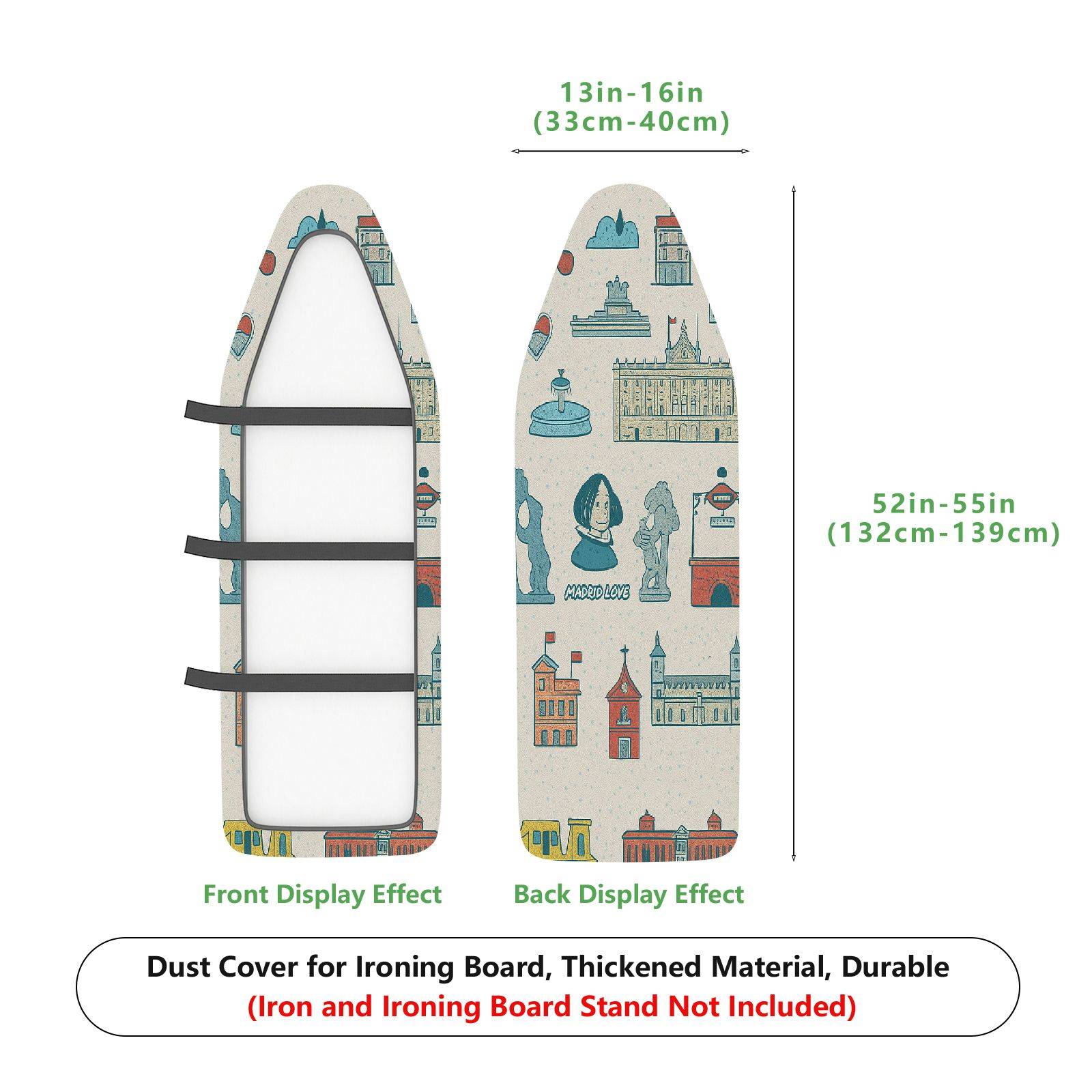 1-Piece Retro Vintage Architecture  Ironing Board Cover, Universal Size, Without Board