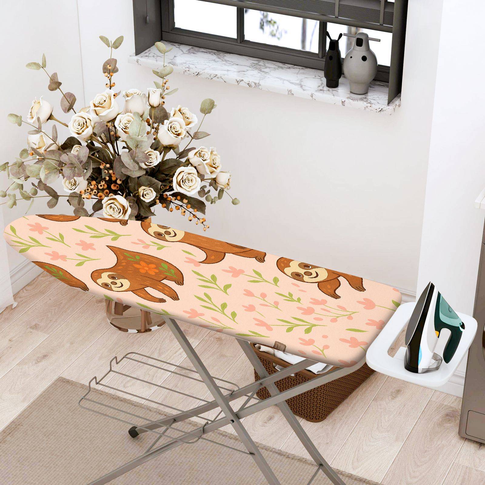 1-Piece Sloth Floral Animal  Ironing Board Cover, Universal Size, Without Board