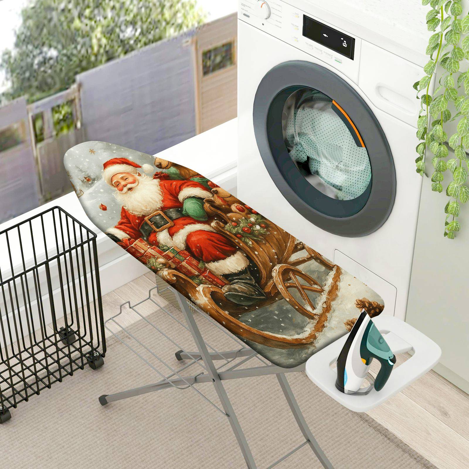 1-Piece Santa Claus Reindeer Sleigh  Ironing Board Cover, Universal Size, Without Board