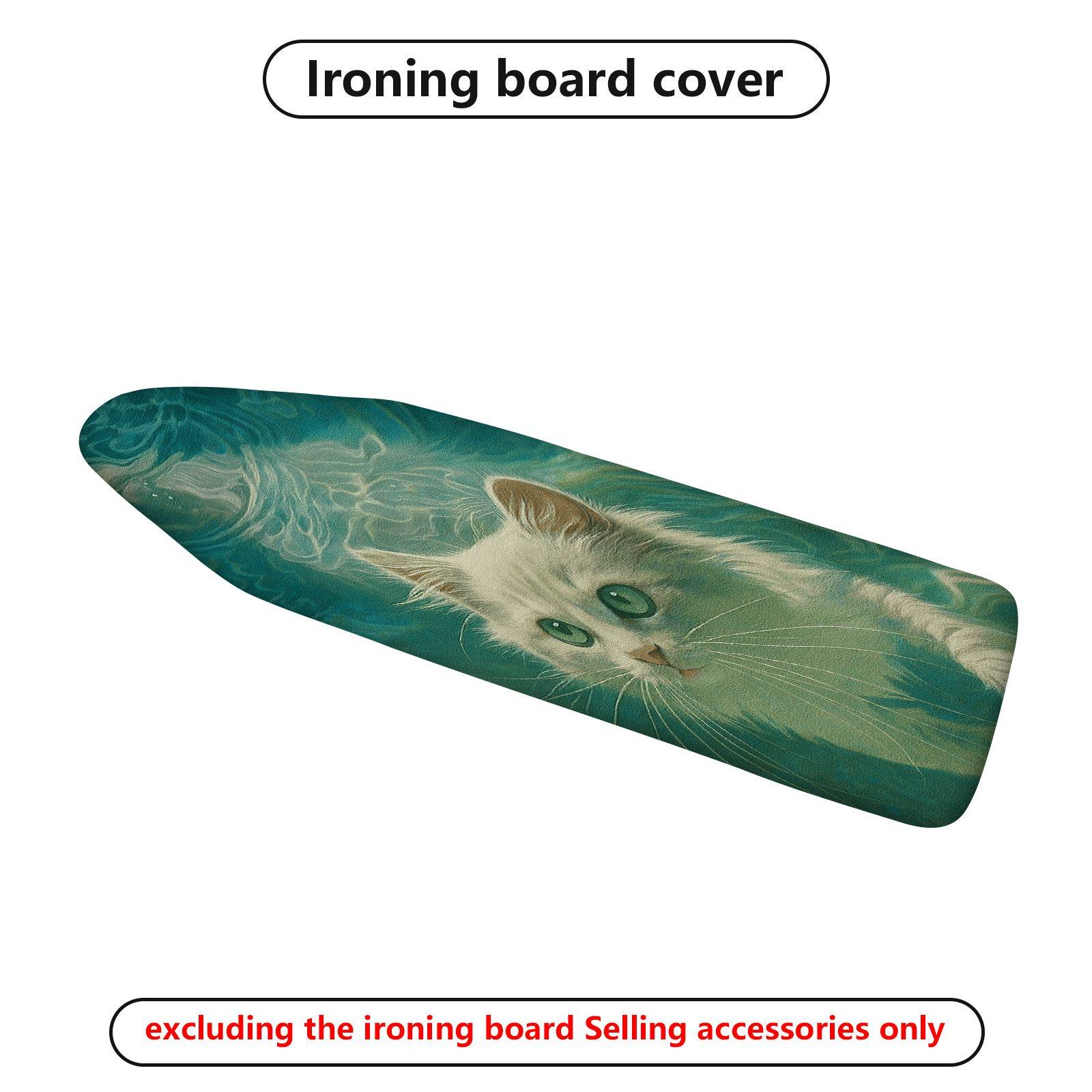 1-Piece Cat Art Green  Ironing Board Cover, Universal Size, Without Board