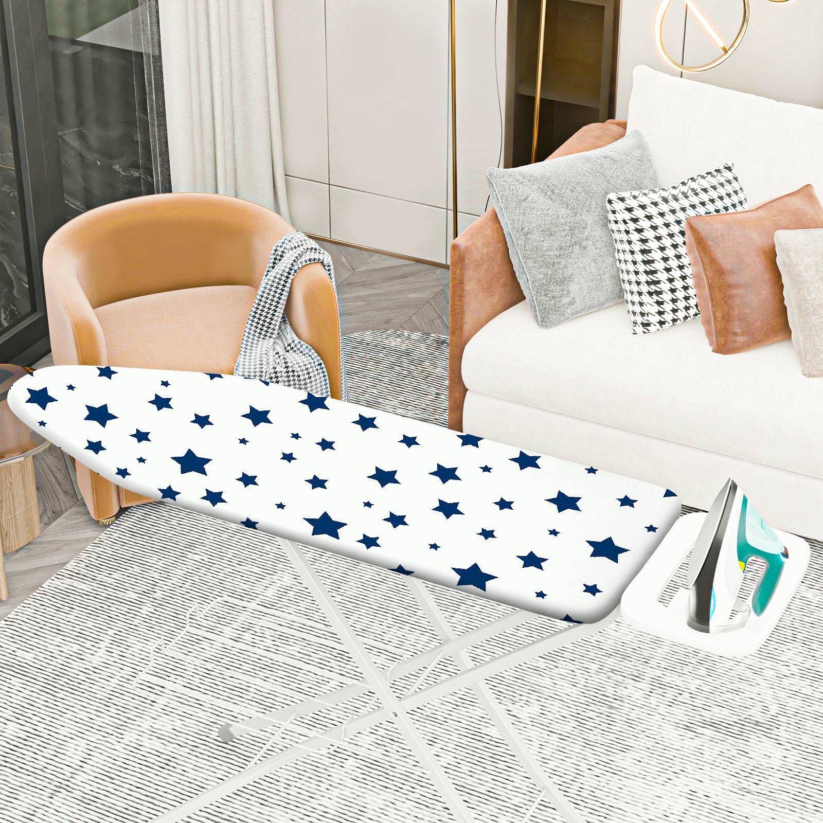 1-Piece Star Pattern Blue White  Ironing Board Cover, Universal Size, Without Board