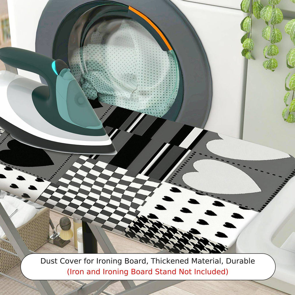 1-Piece Black White Heart Pattern Checkered Striped  Ironing Board Cover, Universal Size, Without Board