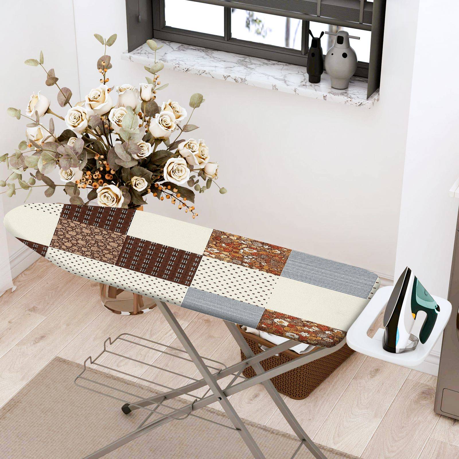 1-Piece Patchwork Geometric Retro  Ironing Board Cover, Universal Size, Without Board