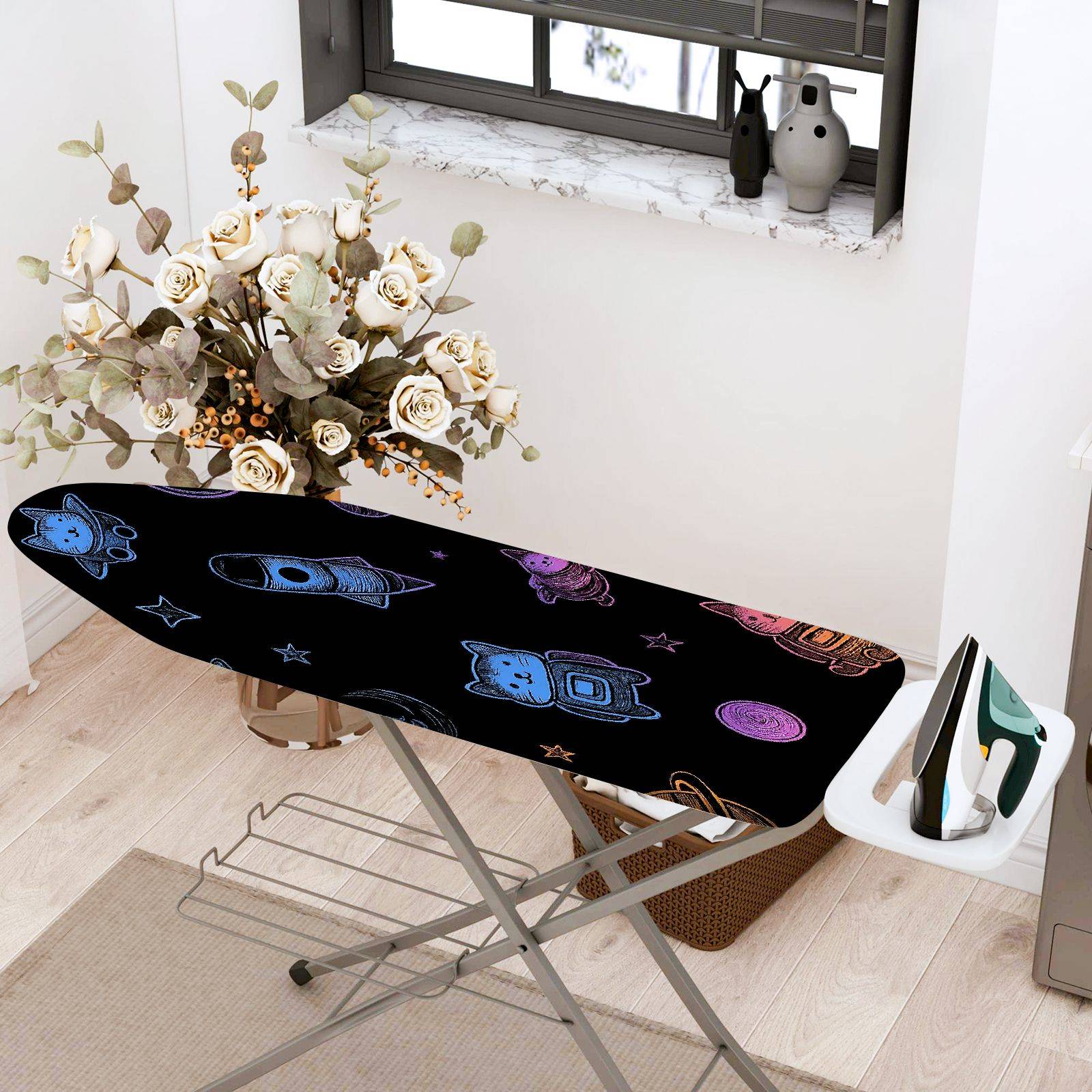 1-Piece Cat Astronaut Space  Ironing Board Cover, Universal Size, Without Board