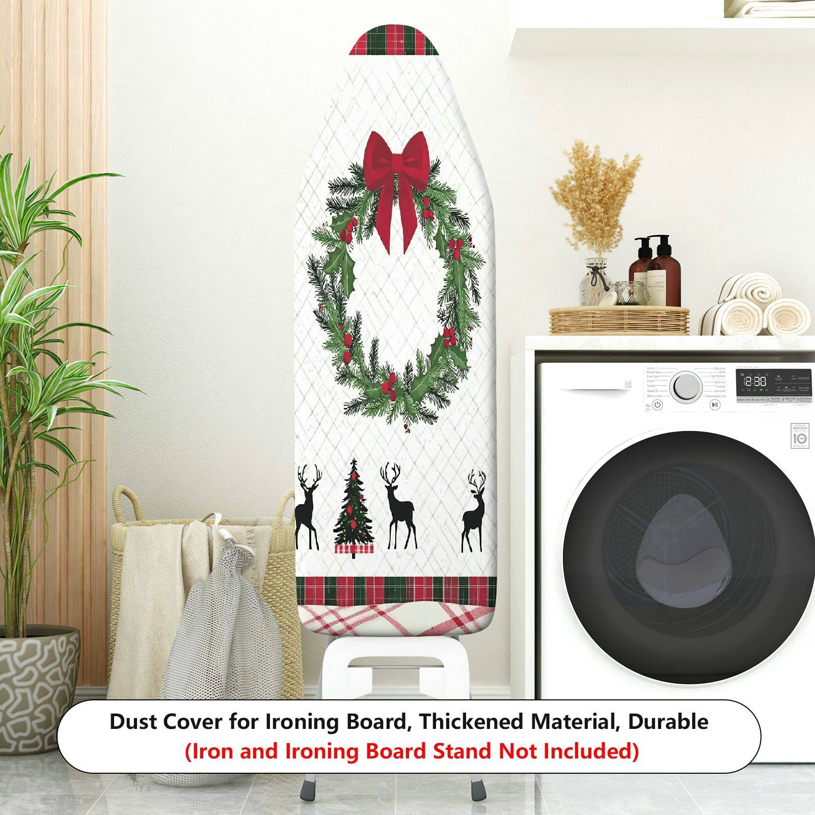 1-Piece Christmas Red Bow Deer  Ironing Board Cover, Universal Size, Without Board