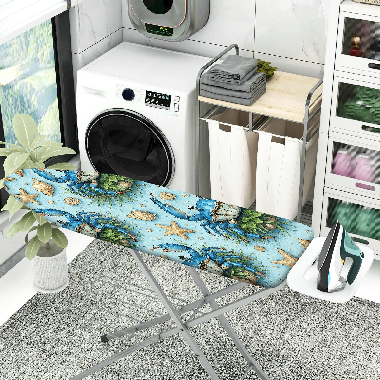 1-Piece Blue Crab Starfish Seashell  Ironing Board Cover, Universal Size, Without Board