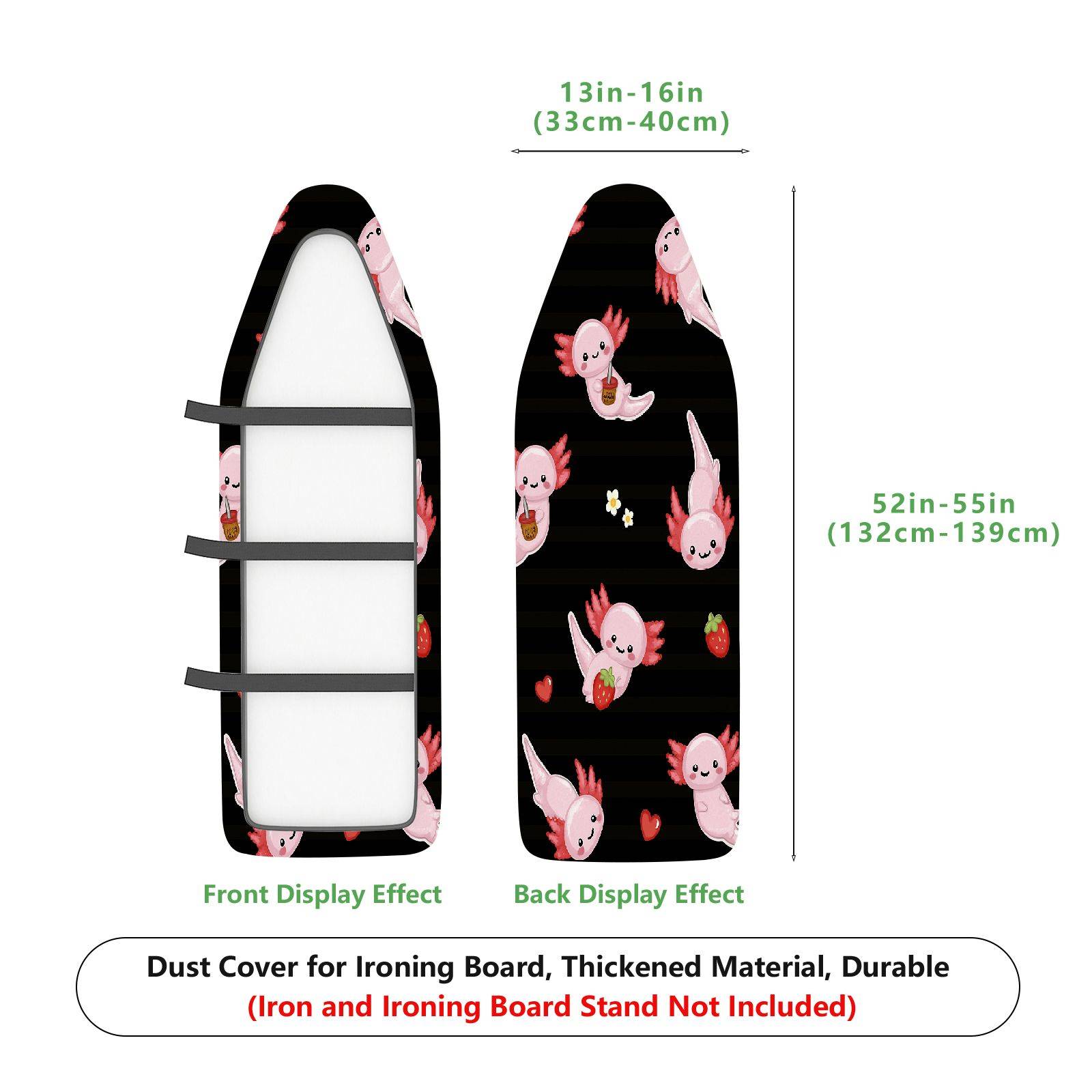 1-Piece Cute Axolotl Strawberry Floral  Ironing Board Cover, Universal Size, Without Board