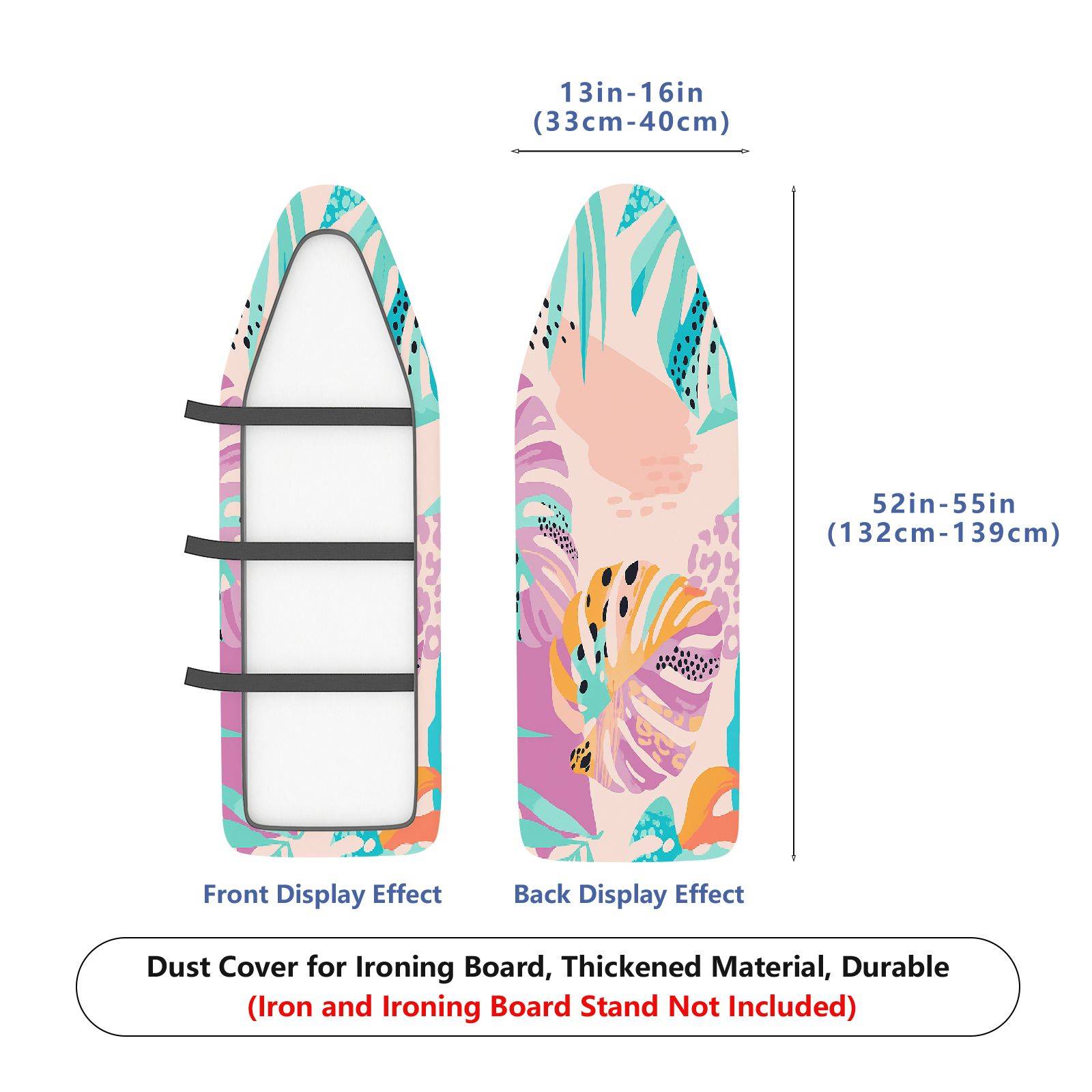 1-Piece Tropical Leaves Abstract Pastel  Ironing Board Cover, Universal Size, Without Board