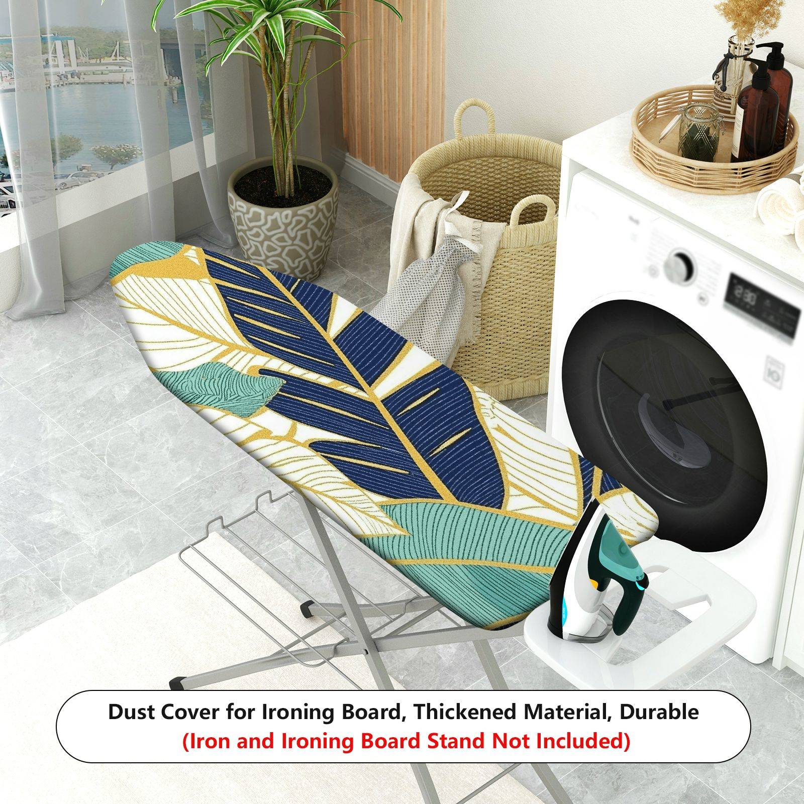 1-Piece Tropical Leaf Decorative Pattern Green Blue Yellow  Ironing Board Cover, Universal Size, Without Board