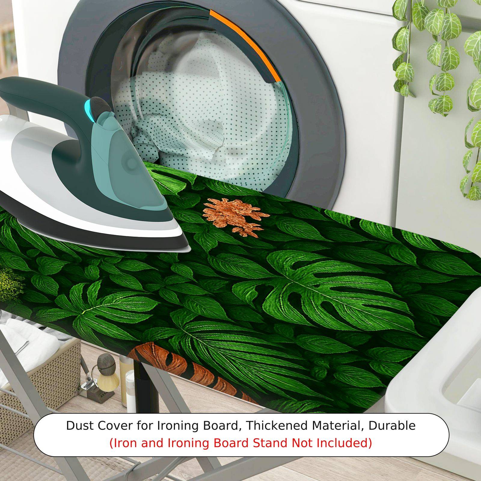 1-Piece Tropical Green Leaves Floral  Ironing Board Cover, Universal Size, Without Board