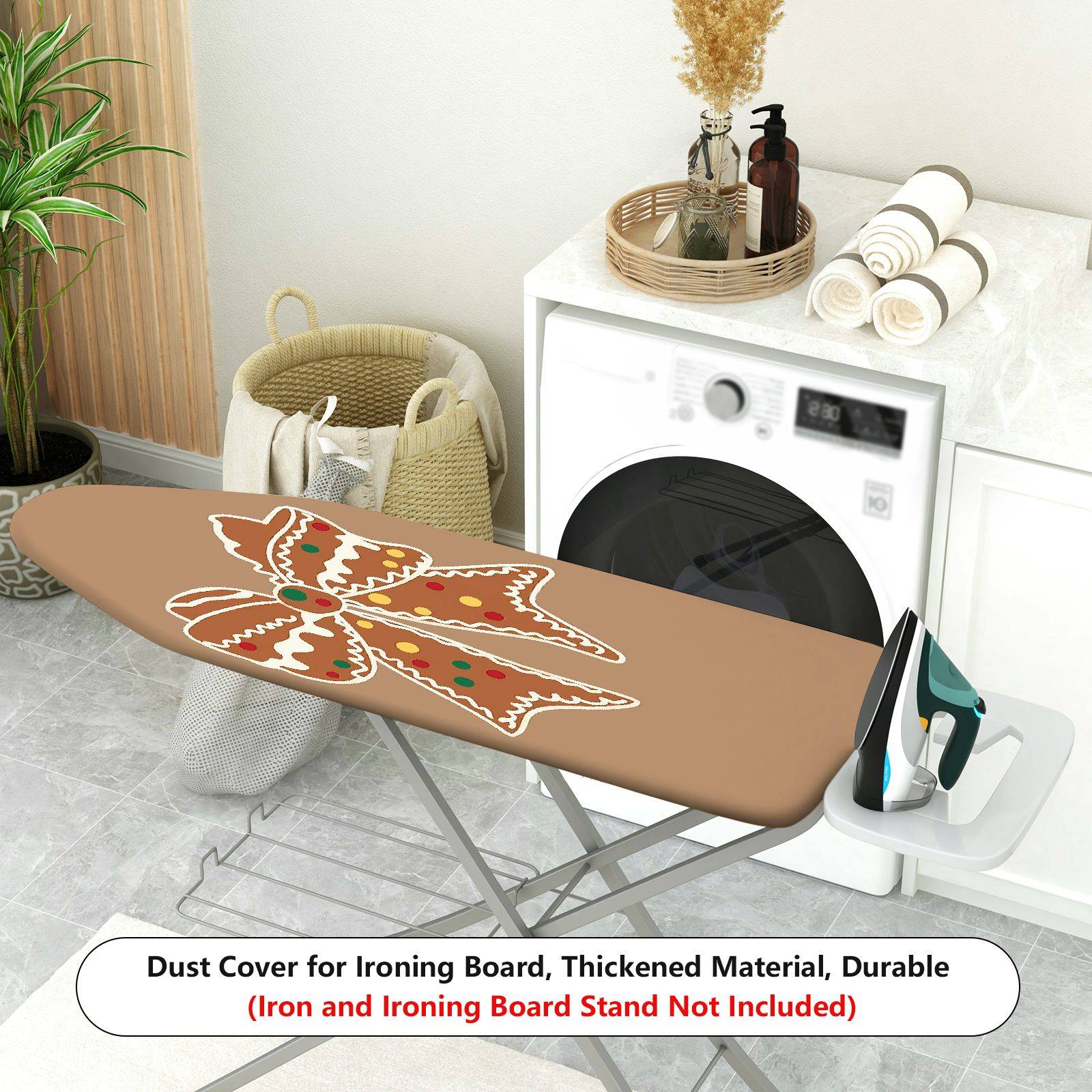 1-Piece Gingerbread Bow Ribbon Christmas  Ironing Board Cover, Universal Size, Without Board