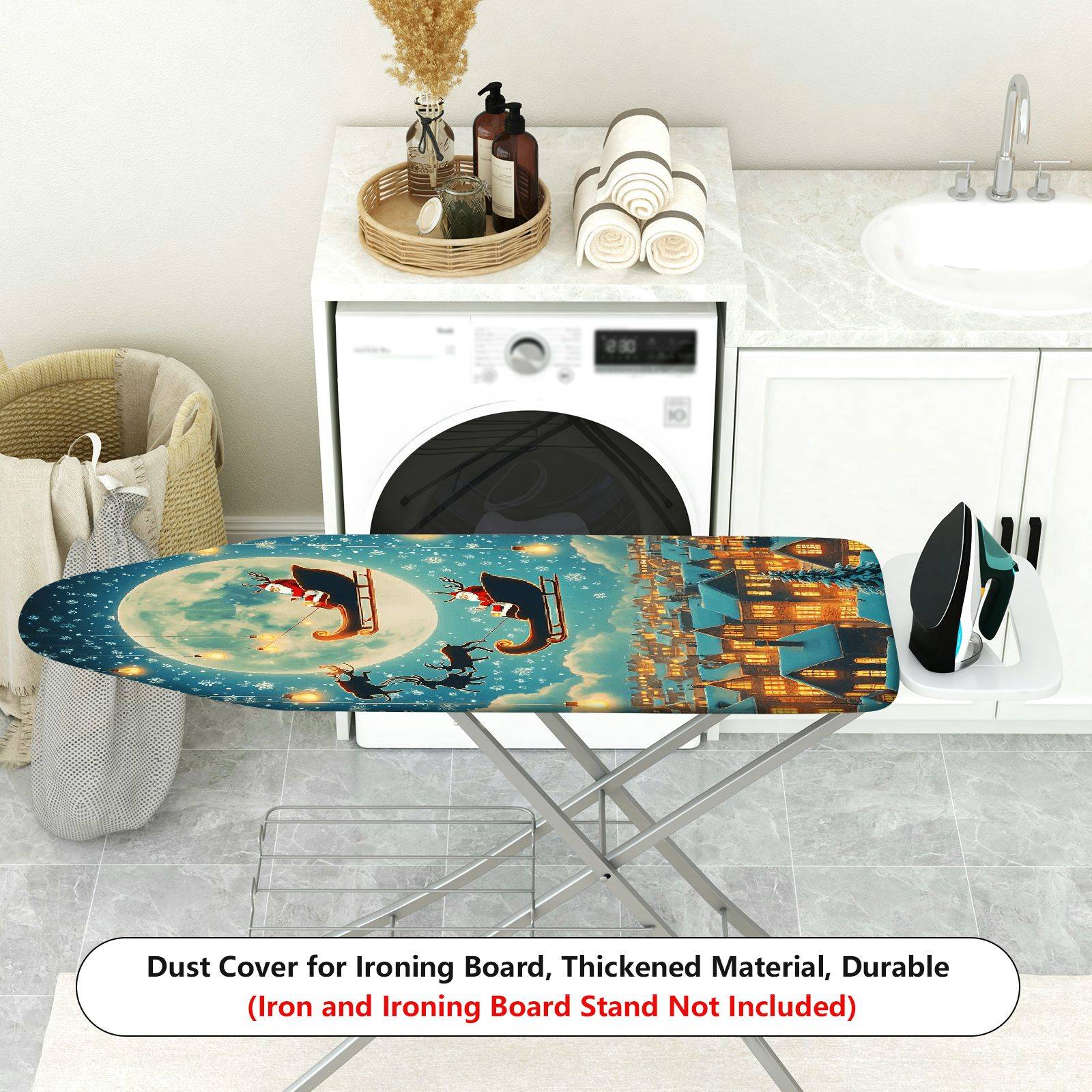 1-Piece Christmas Santa Reindeer Moon  Ironing Board Cover, Universal Size, Without Board