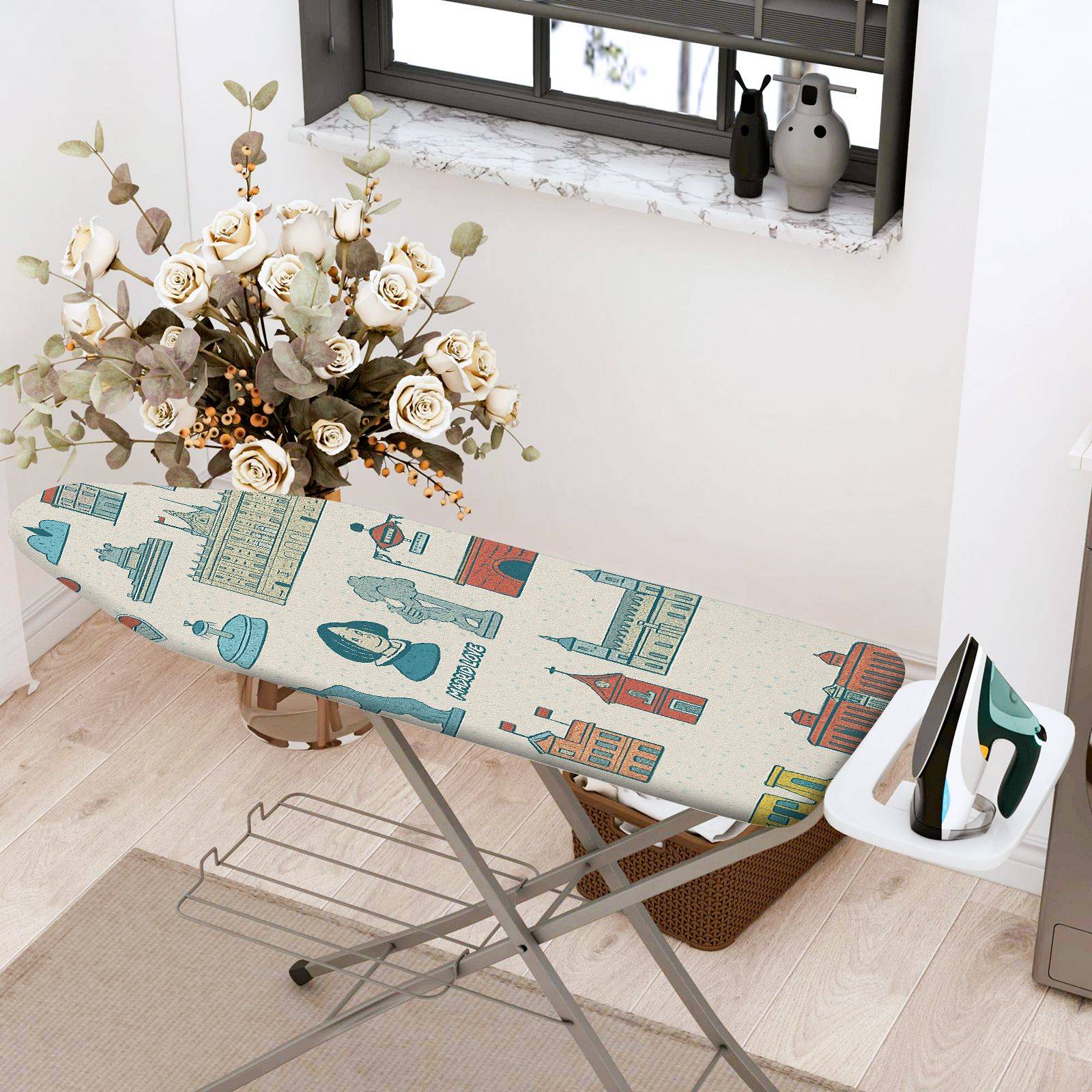 1-Piece Retro Vintage Architecture  Ironing Board Cover, Universal Size, Without Board