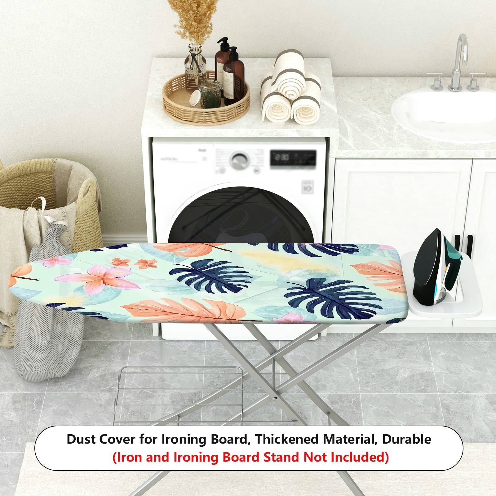 1-Piece Tropical Floral Leaves Pattern Pastel Colors  Ironing Board Cover, Universal Size, Without Board