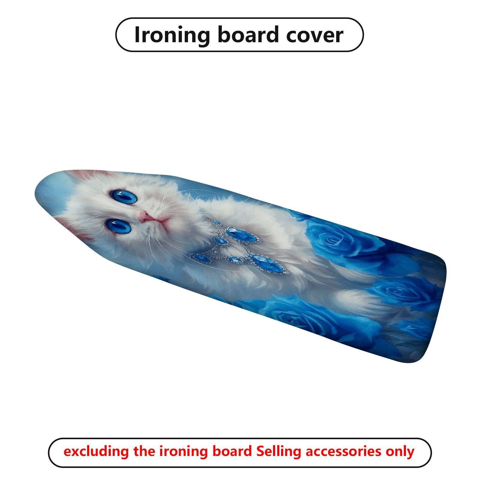1-Piece Cat Blue Roses Jewelry  Ironing Board Cover, Universal Size, Without Board