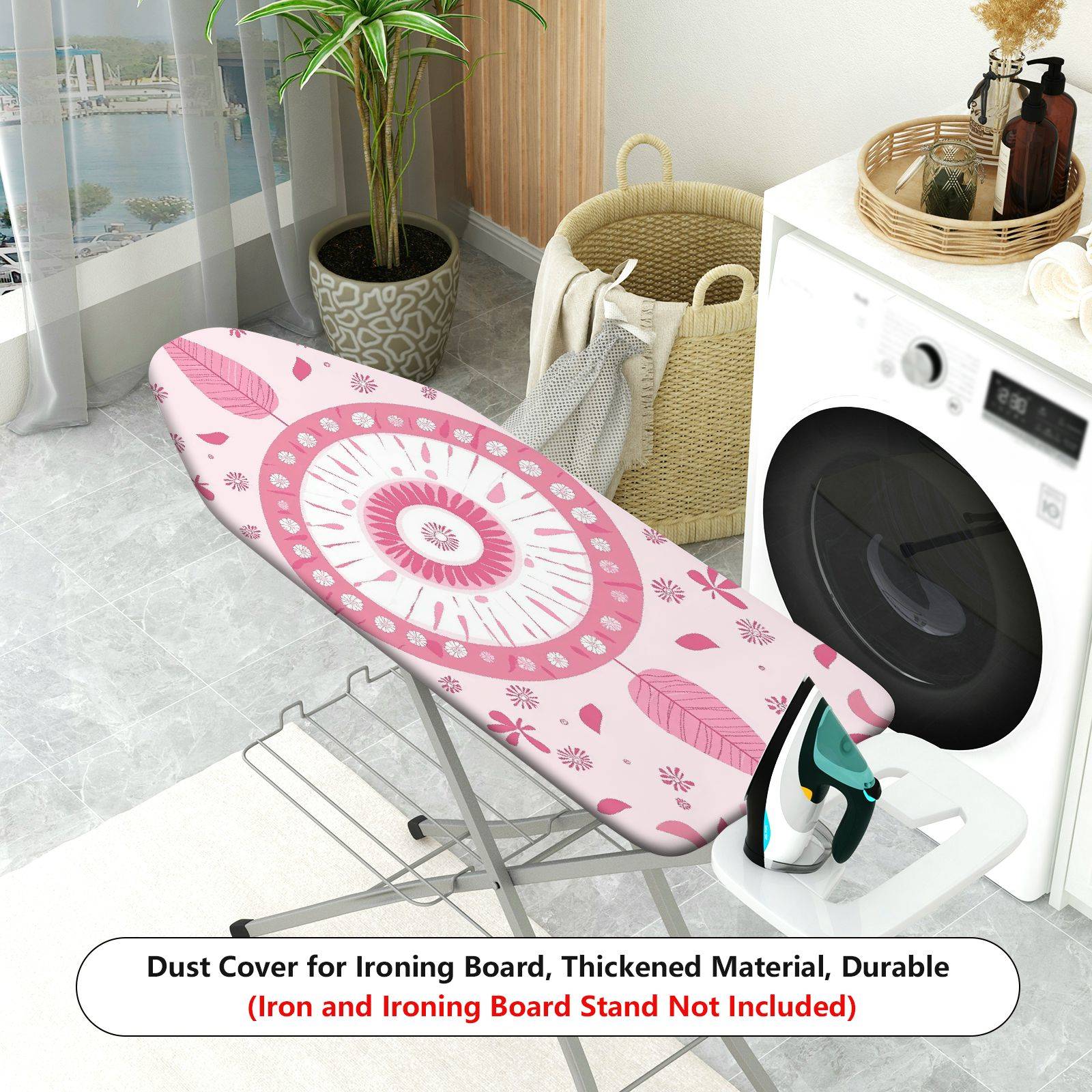 1-Piece Pink Floral Mandala Dreamcatcher  Ironing Board Cover, Universal Size, Without Board