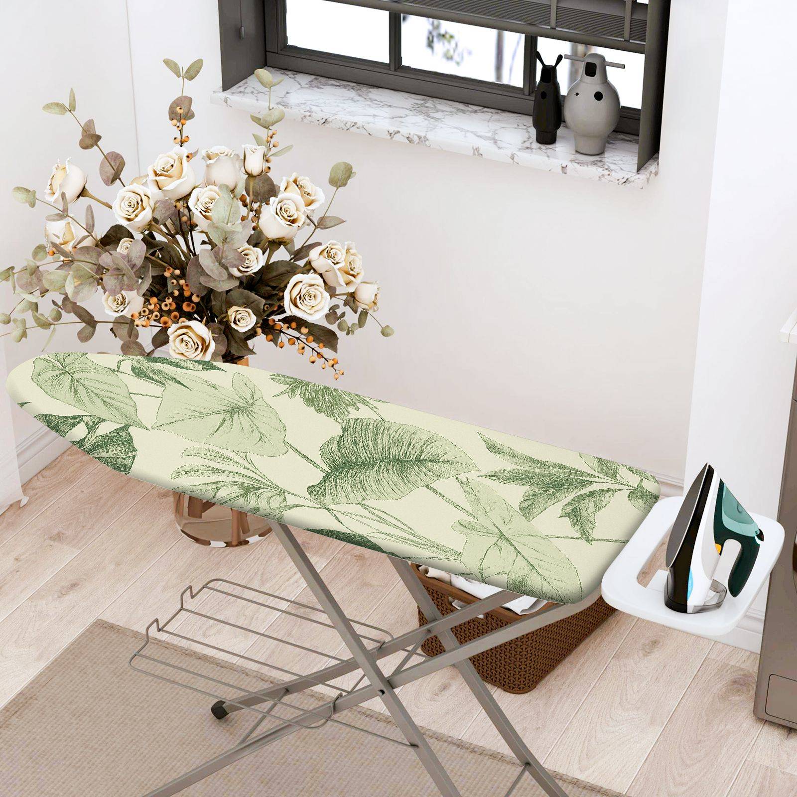 1-Piece Leaf Pattern Tropical Green Print  Ironing Board Cover, Universal Size, Without Board
