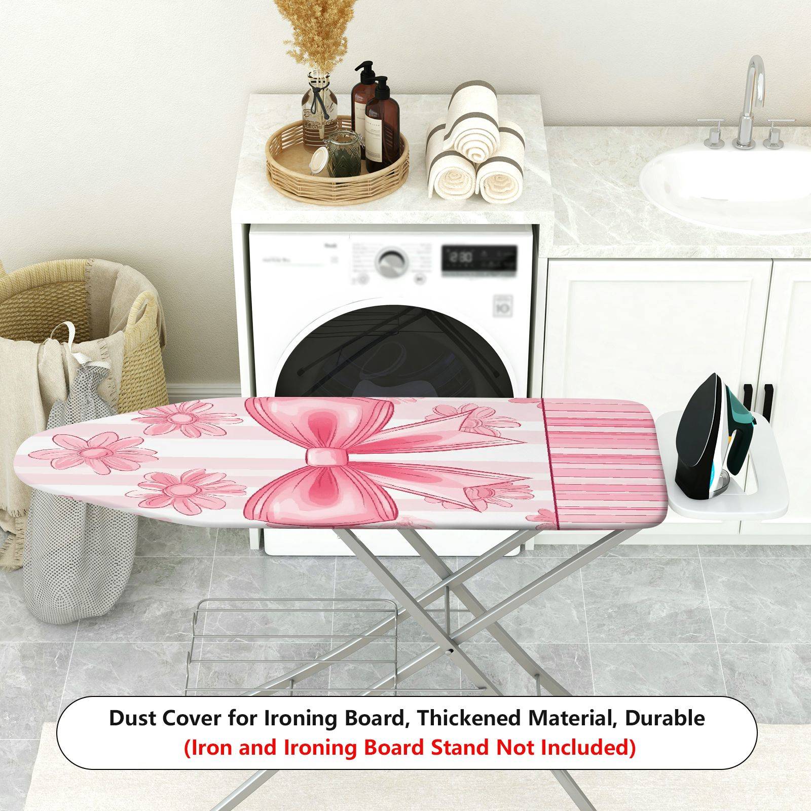 1-Piece Pink Bow Daisy Striped  Ironing Board Cover, Universal Size, Without Board