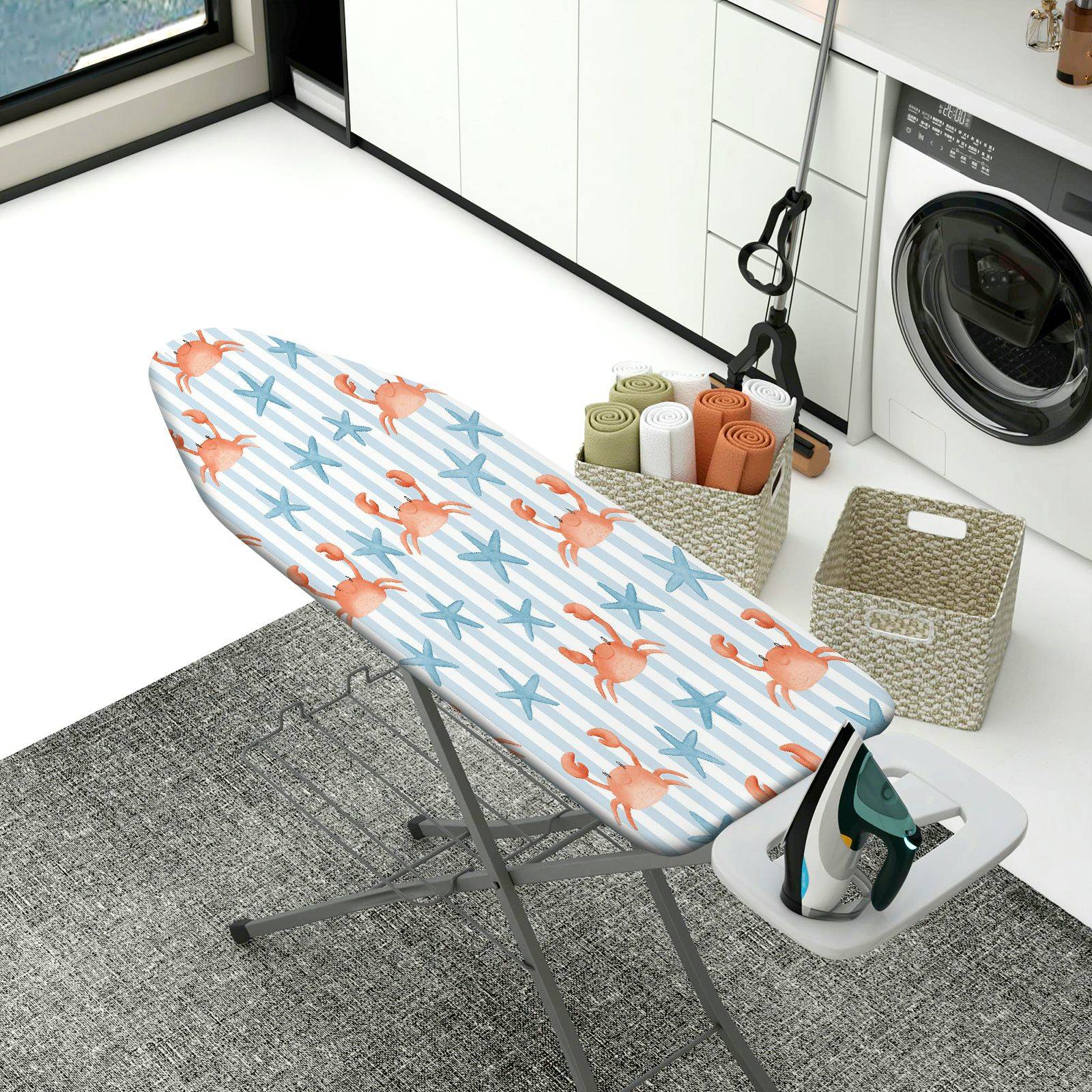 1-Piece Crab Starfish Stripe  Ironing Board Cover, Universal Size, Without Board