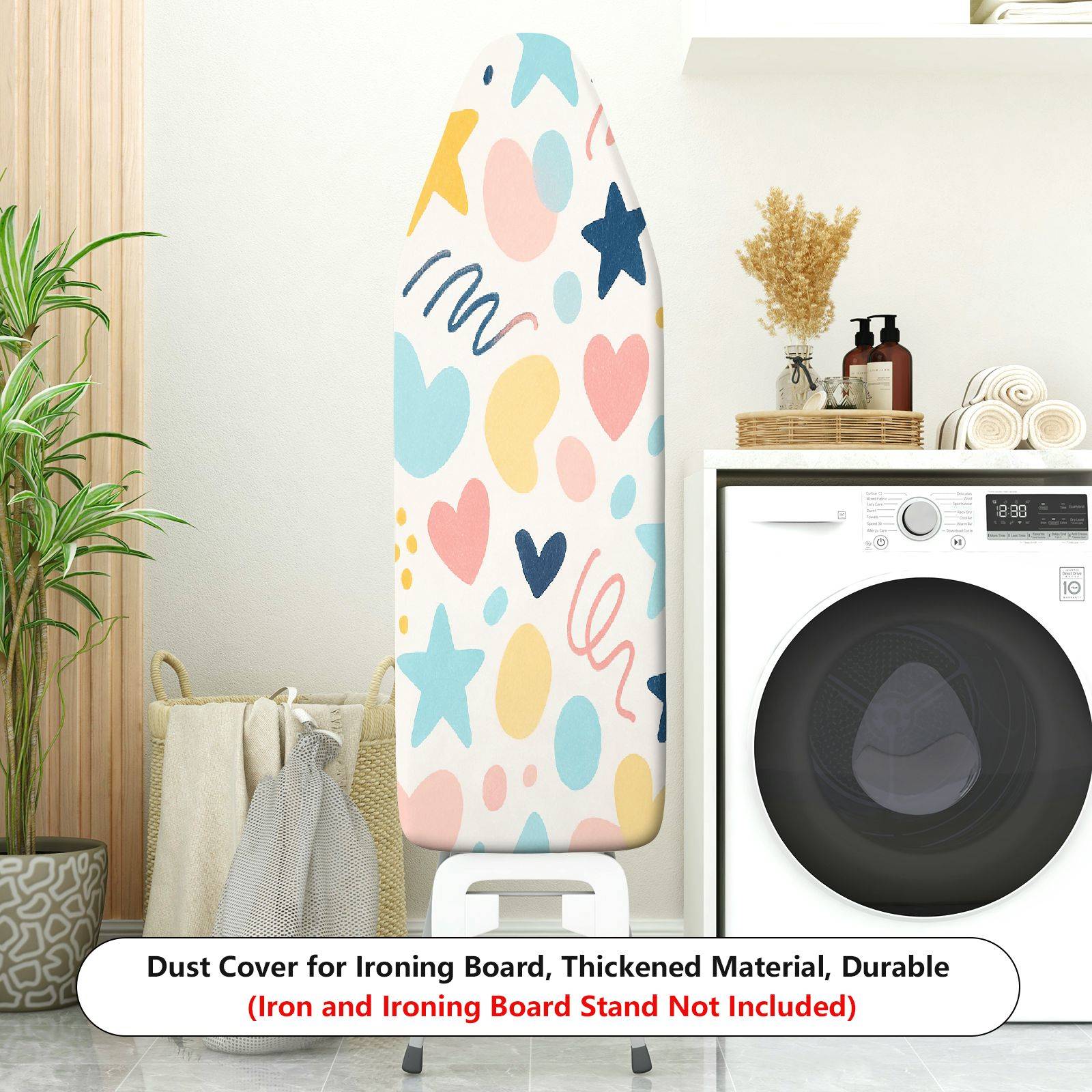 1-Piece Colorful Hearts Stars Doodle  Ironing Board Cover, Universal Size, Without Board